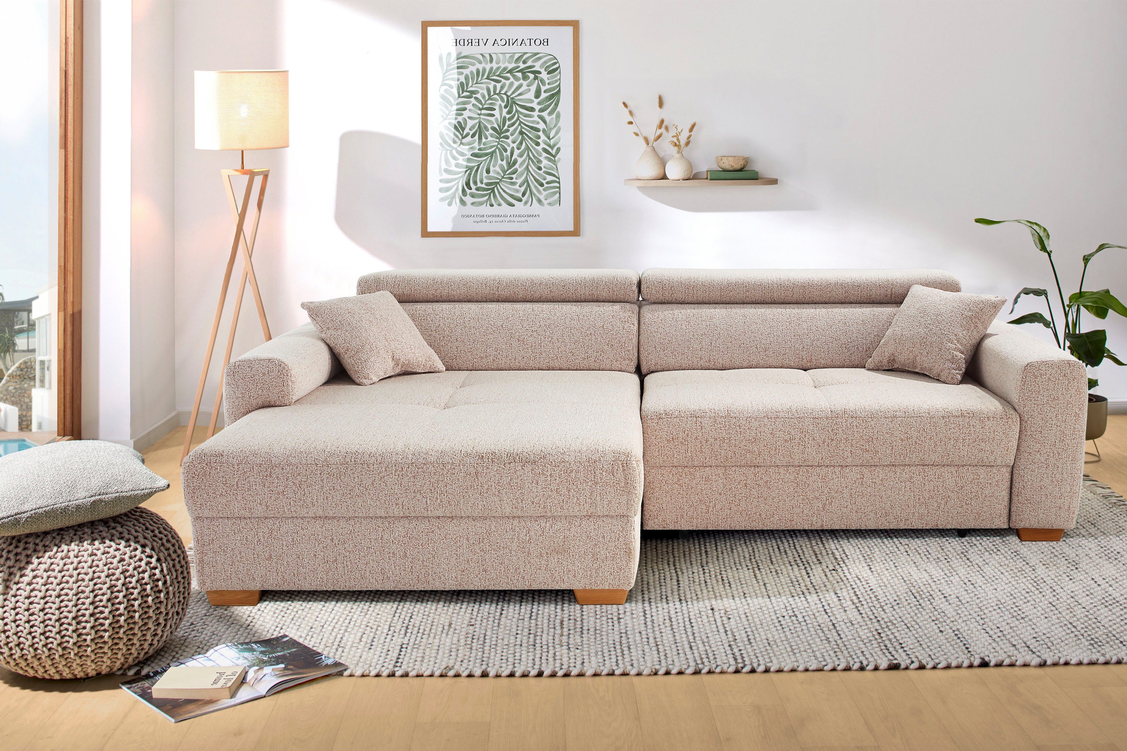 Jockenhöfer Gruppe Ecksofa Slider L-Form, B: 277 cm, mit 60 cm elektr. Sitztiefenverstellung, 140kg Belastbarkeit, USB-Anschluss, Kopfteilverstellung & Zierkissen