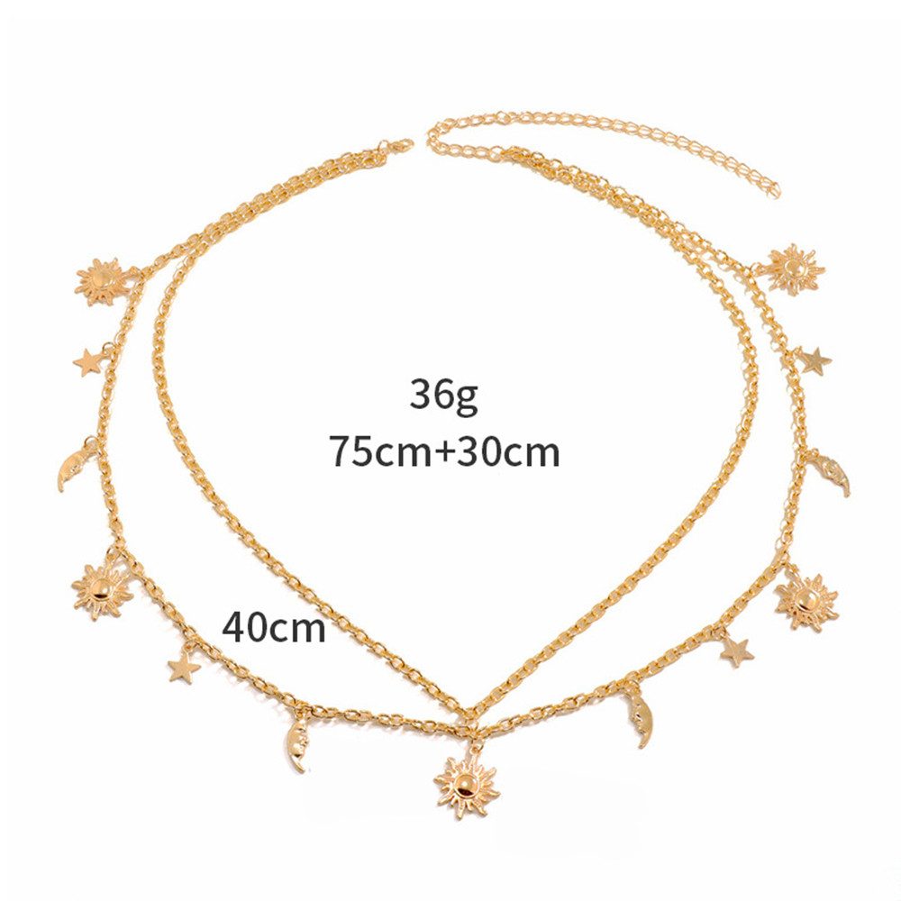 Zaewry Taillengürtel Mondstern Verstellbare Taillenkette für Kleider Jeans Doppellagiger Damen Metallkettengürtel – Bild 2 von 5