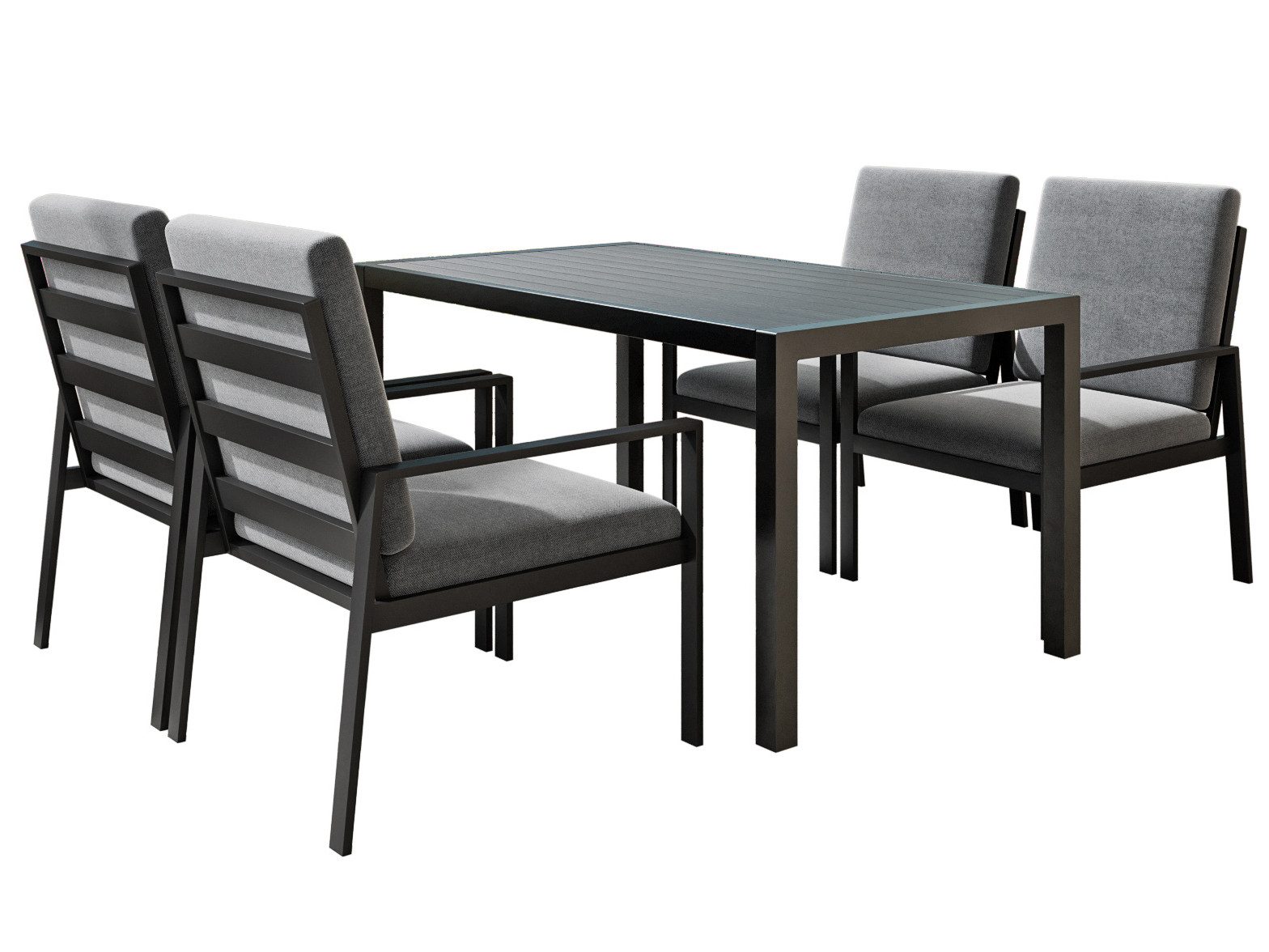 MeXo Gartenlounge-Set Lounge Gartenmöbelset Aluminium Wetterfest, (Garten Essgruppe für 4 Personen, 5-tlg., 4 Sessel, Esstisch 140x80x70 cm), 85 cm Rückenlehne, – Bild 2 von 5