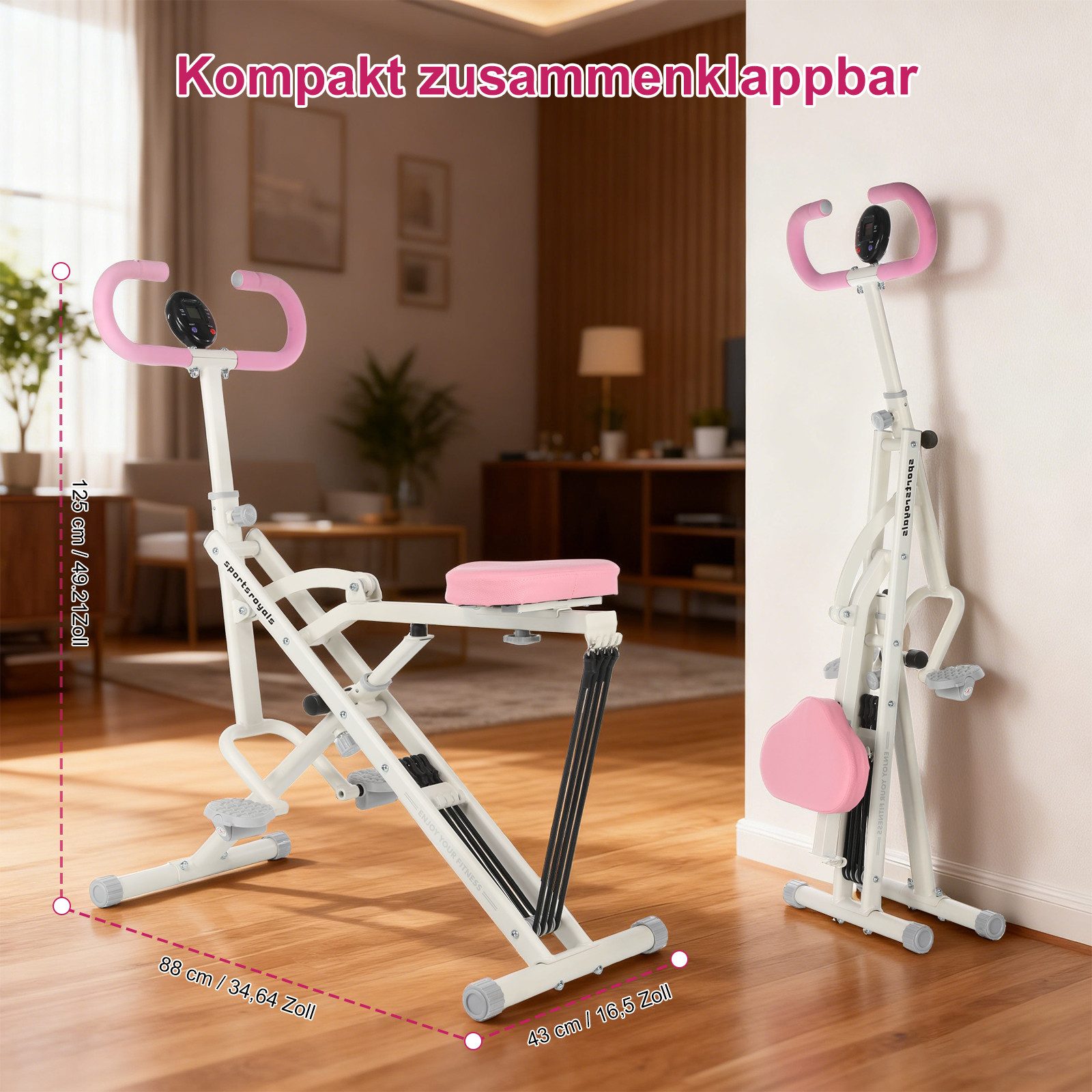 kehot Bauchtrainer Faltbarer Bauchtrainer für Ganzkörpertraining Zuhause (Abdominal Trainer mit Widerstandsbändern für Core & Rücken, Stabile Metallkonstruktion, belastbar bis 120 kg), Kompakter Heimtrainer mit Trainingscomputer