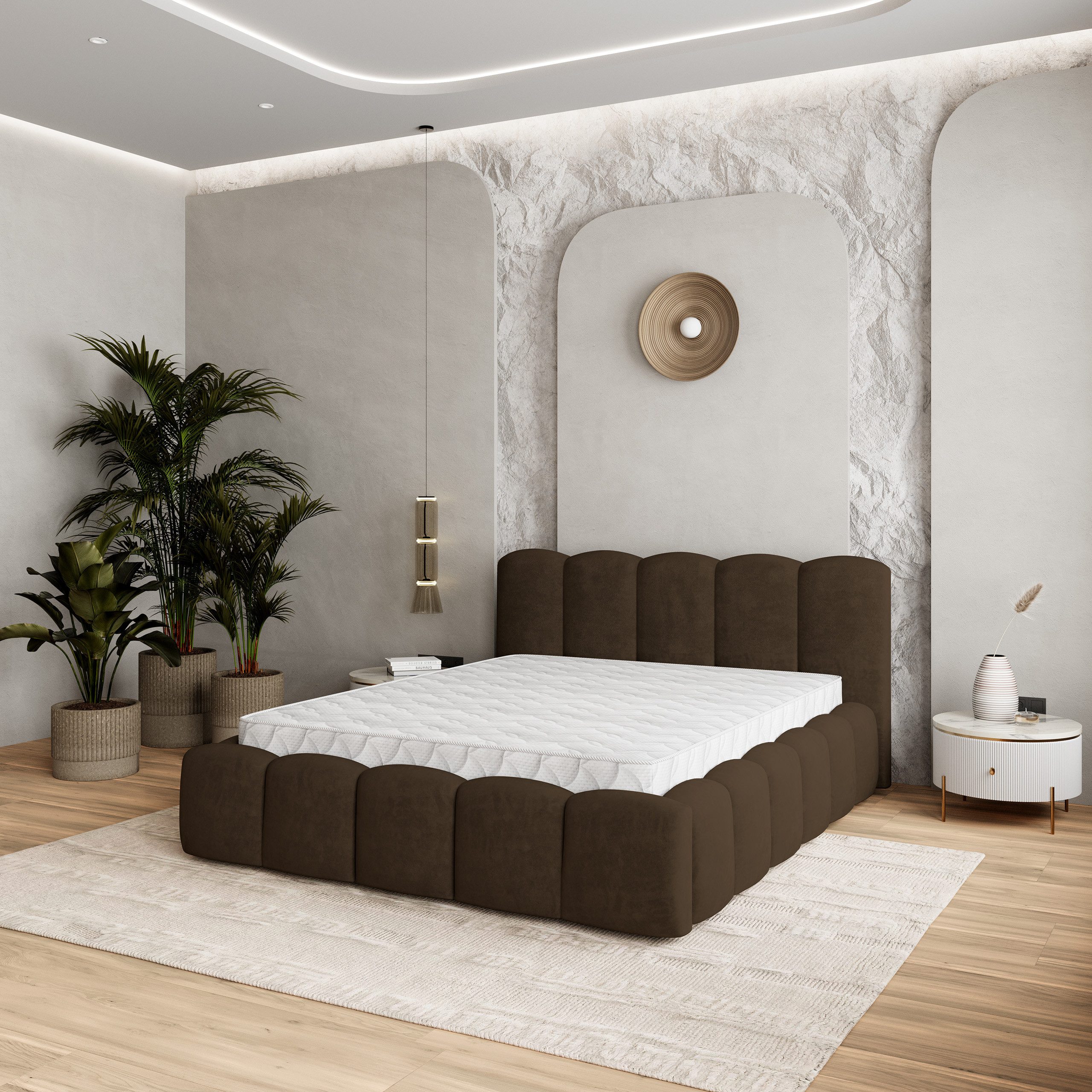 Masseno Polsterbett FALINA 160x200 cm braun (mit Bettkasten und Lattenrost)