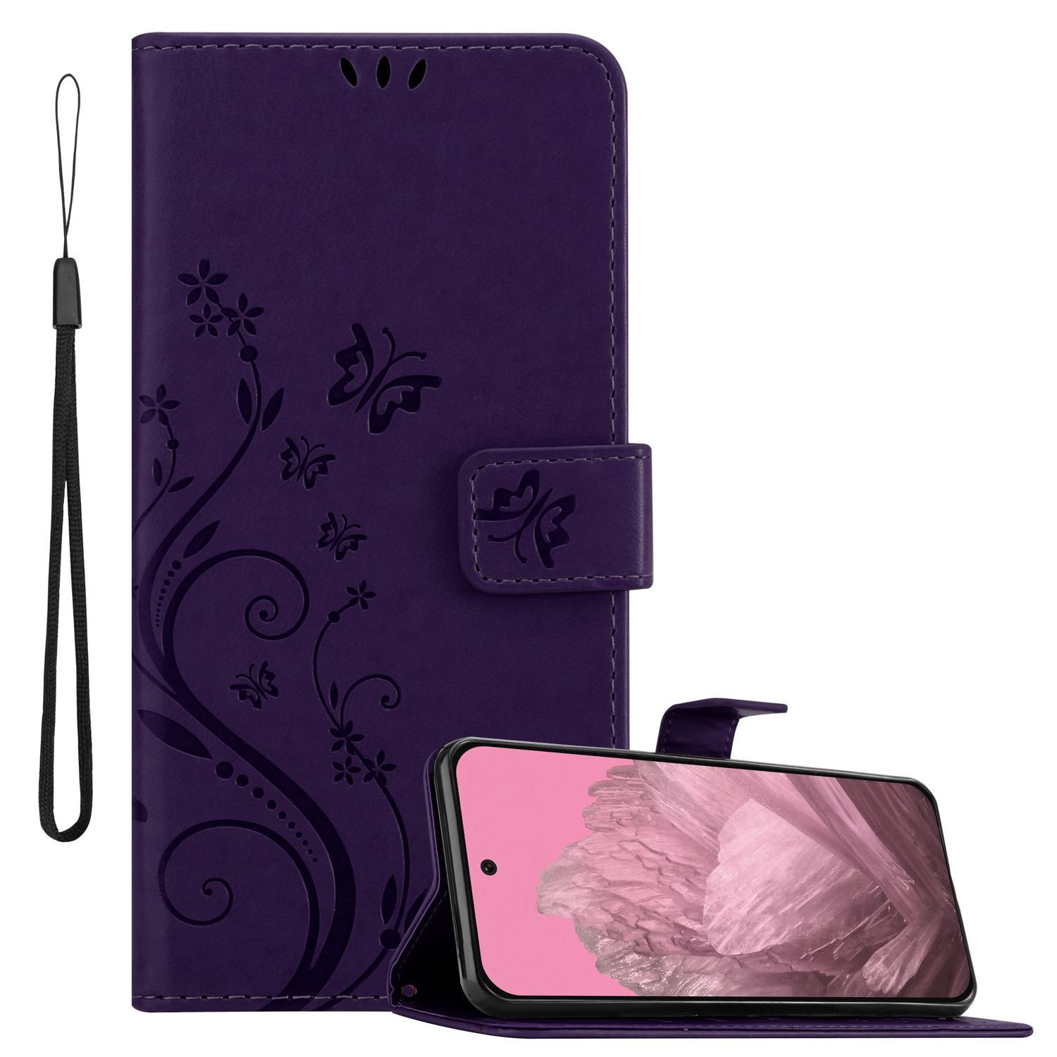 Cadorabo Handyhülle für Google Pixel 9 Hülle Google Pixel 9, Hülle Schutzhülle Blumen Flower mit Standfunktion Kartenfach Magnet