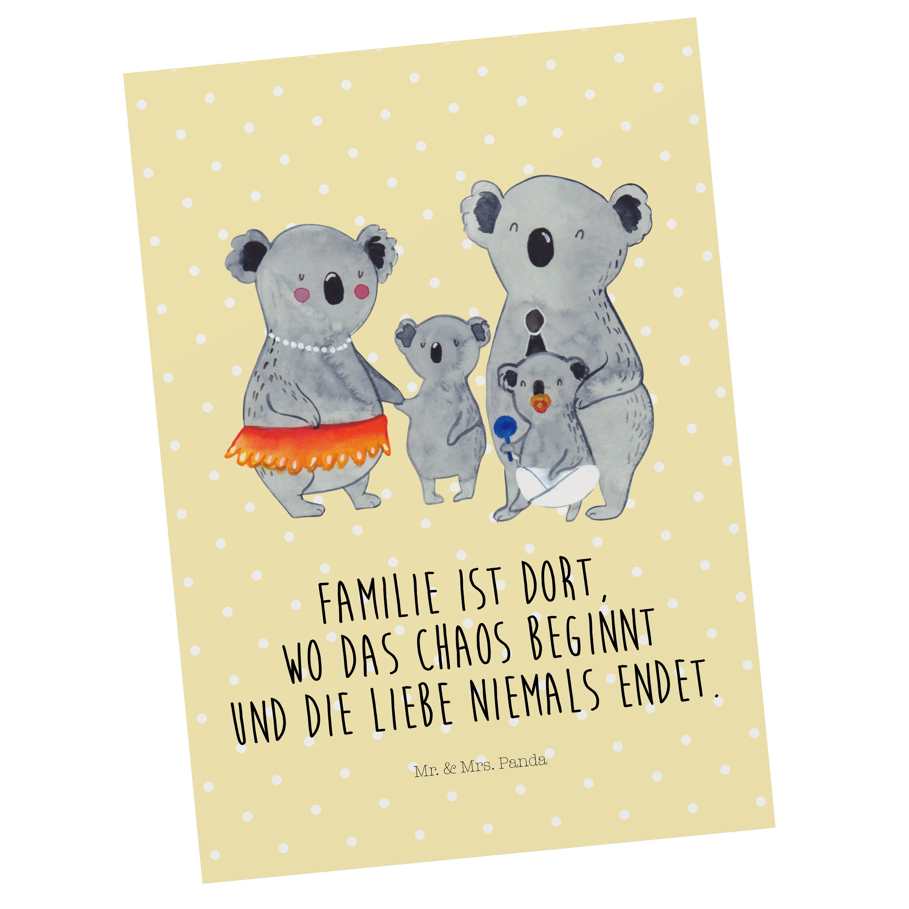Mr. & Mrs. Panda Postkarte Koala Familie, Postkarte, Gelb Pastell, Kinder, Postkarten, Familie, Grußkarte Papa kunstkarte