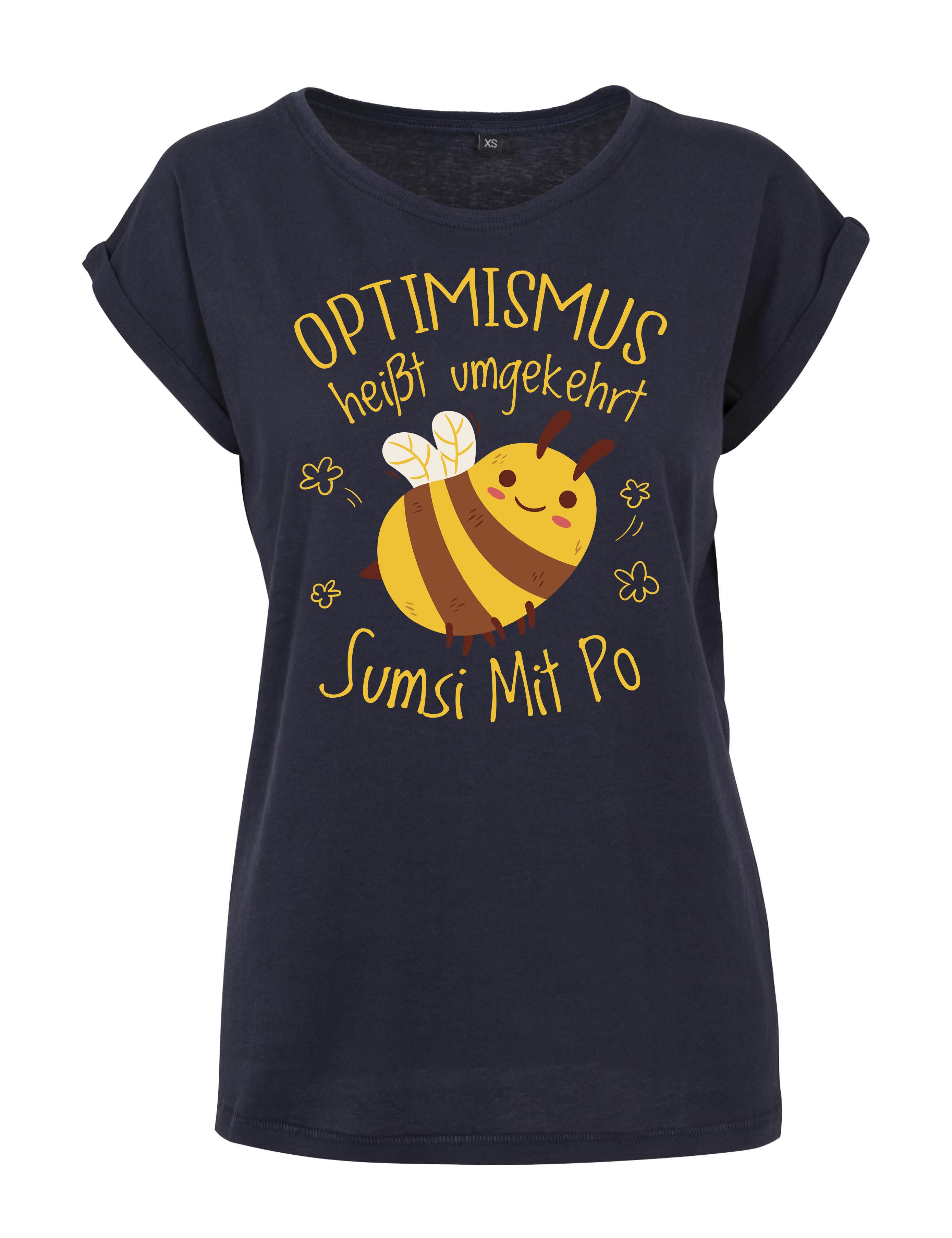 Youth Designz Print-Shirt "Optimismus Sumsi Mit Po" Damen T-Shirt mit lustigem Spruch für Frauen Statement Geschenk Print Fun Spaß
