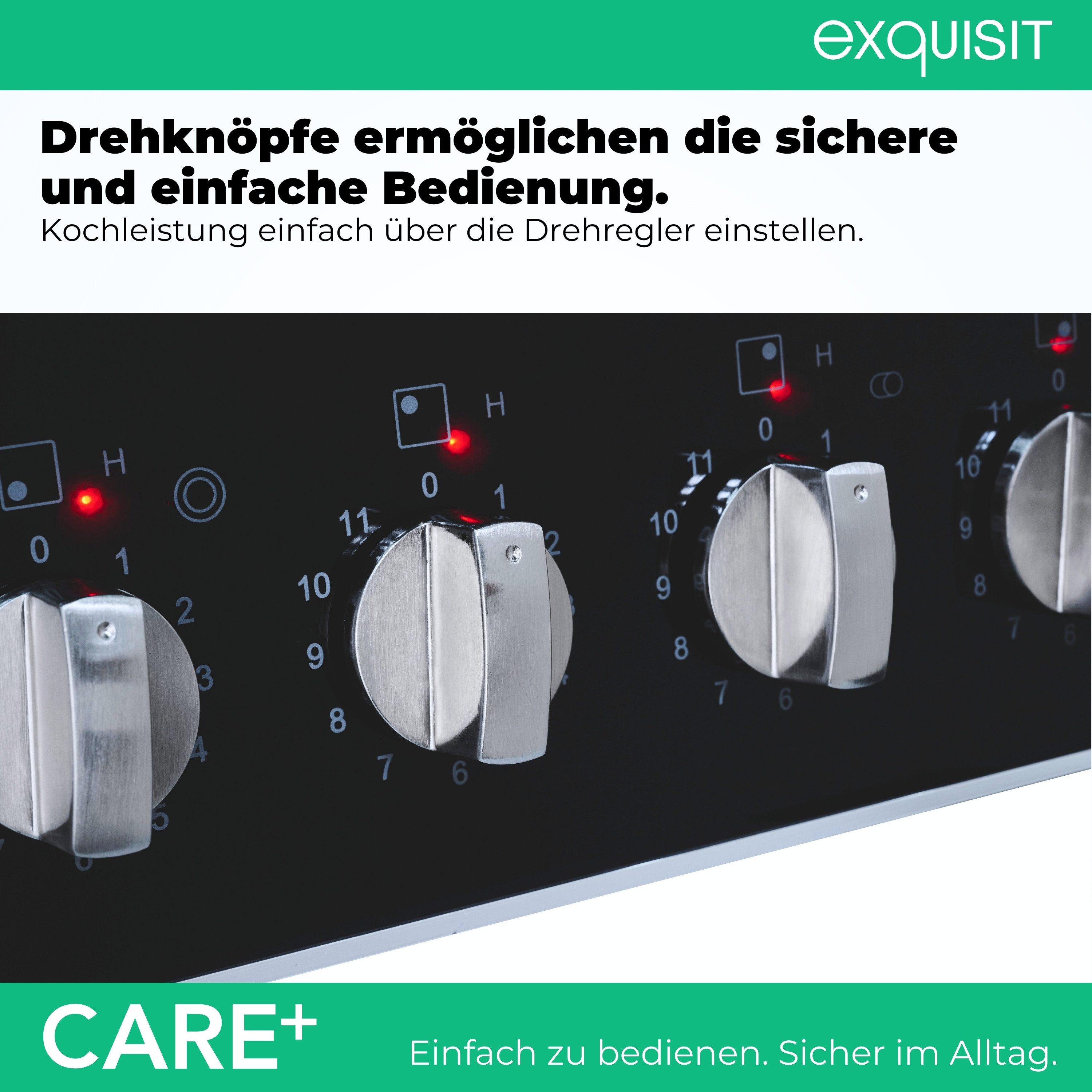 exquisit Elektro-Kochfeld EKC600-RKBZ-420Care, 4 Kochstellen, 7200 W Leistung, 11 Leistungsstufen