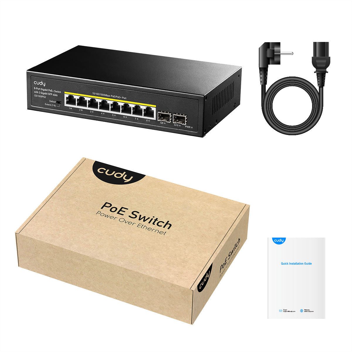 cudy GS1008PS2 8-Port Gigabit Switch PoE+ mit 2x Gigabit SFP 120W Netzwerk-Switch