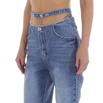 Ital-Design High-waist-Jeans Damen Freizeit Used-Look High Waist Jeans in Blau