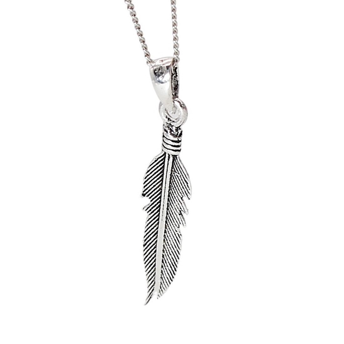 Silberkette Halskette Kette mit Anhänger Feder Glücksbringer Damenkette Mädchen