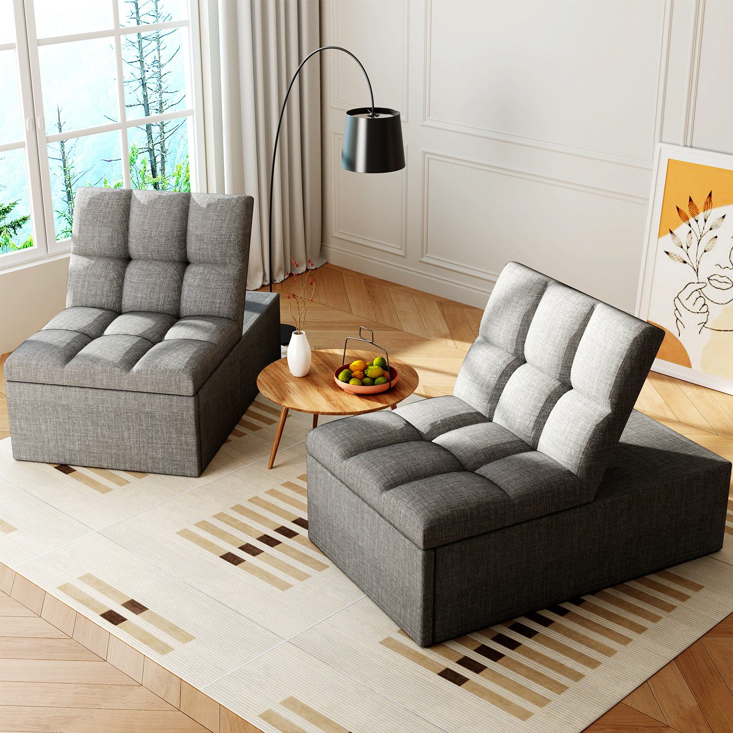 oyajia Schlafsofa 3 in 1 Klappsofa & Schlafhocker mit Bettfunktion, 1-Sitzer Sofa mit verstellbarer Rückenlehne, Ergonomisch, Max. bis 180KG