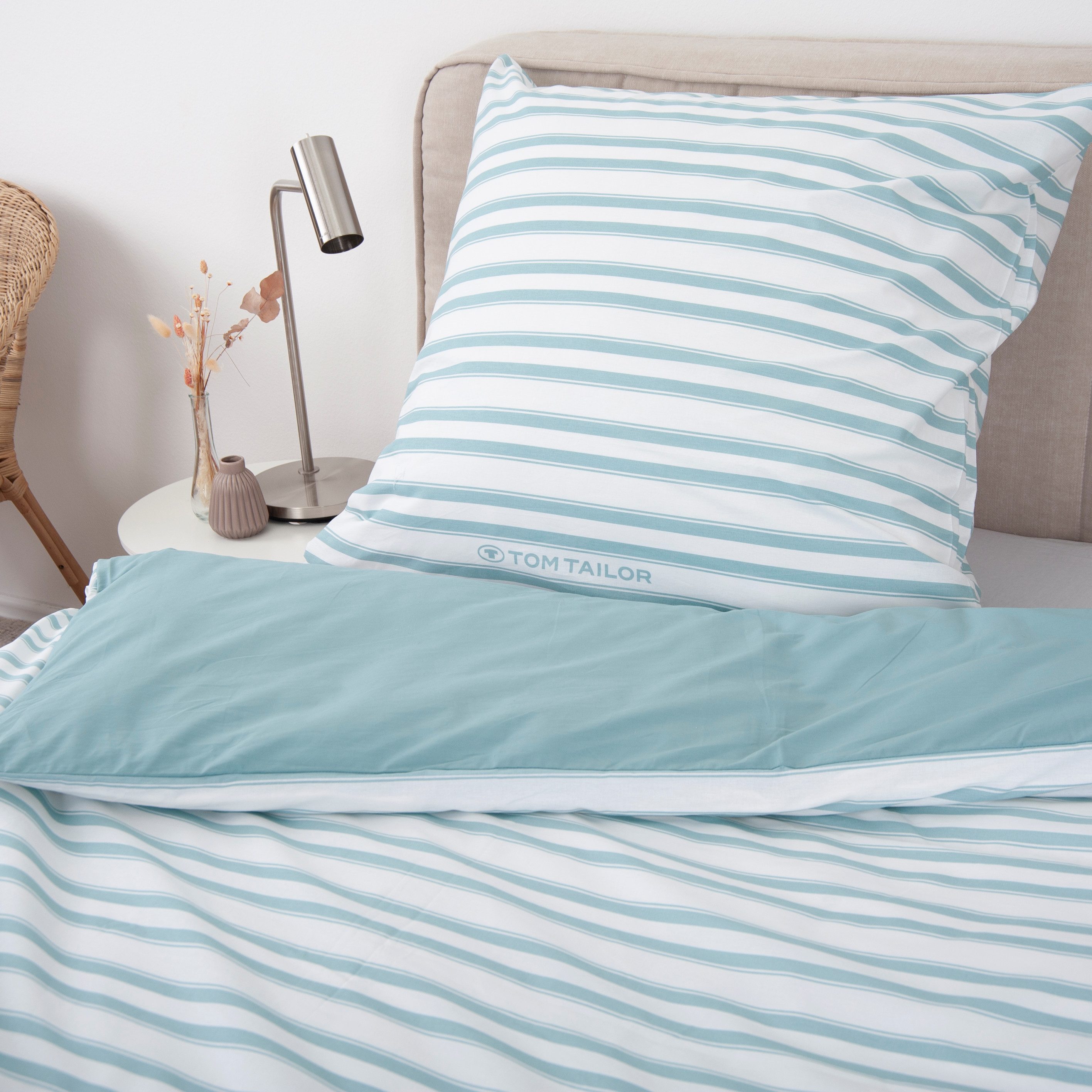 MTOnlinehandel Wendebettwäsche Tom Tailor Renforcé in 135x200+80x80 cm, Scandi Trio, 100% Baumwolle, 2 teilig, zeitlos, gradlinig, klar, für Erwachsene & Teenager