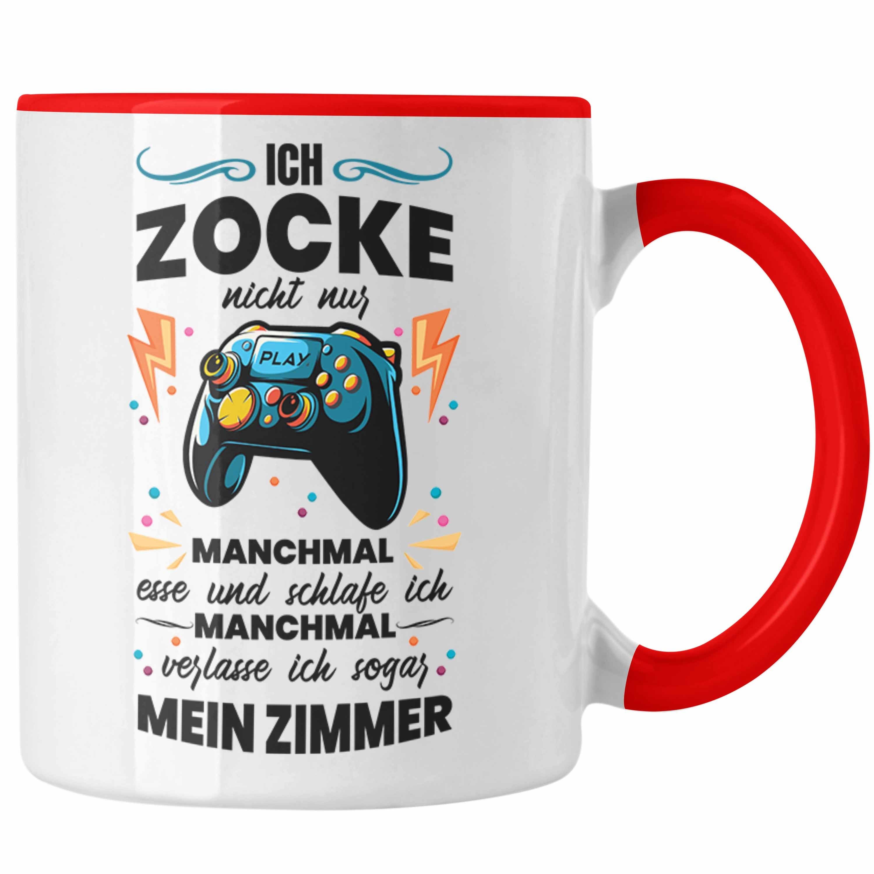 Trendation Tasse Trendation - Lustige Gamer Tasse Ich Zocke Nicht Nur Geschenk Zocker Lustiger Spruch Geschenkidee Jungs Rot