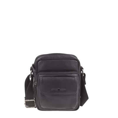 Greenburry Umhängetasche Basic, Schultertasche 18x20cm, kleine Herrentasche, Leder, schwarz