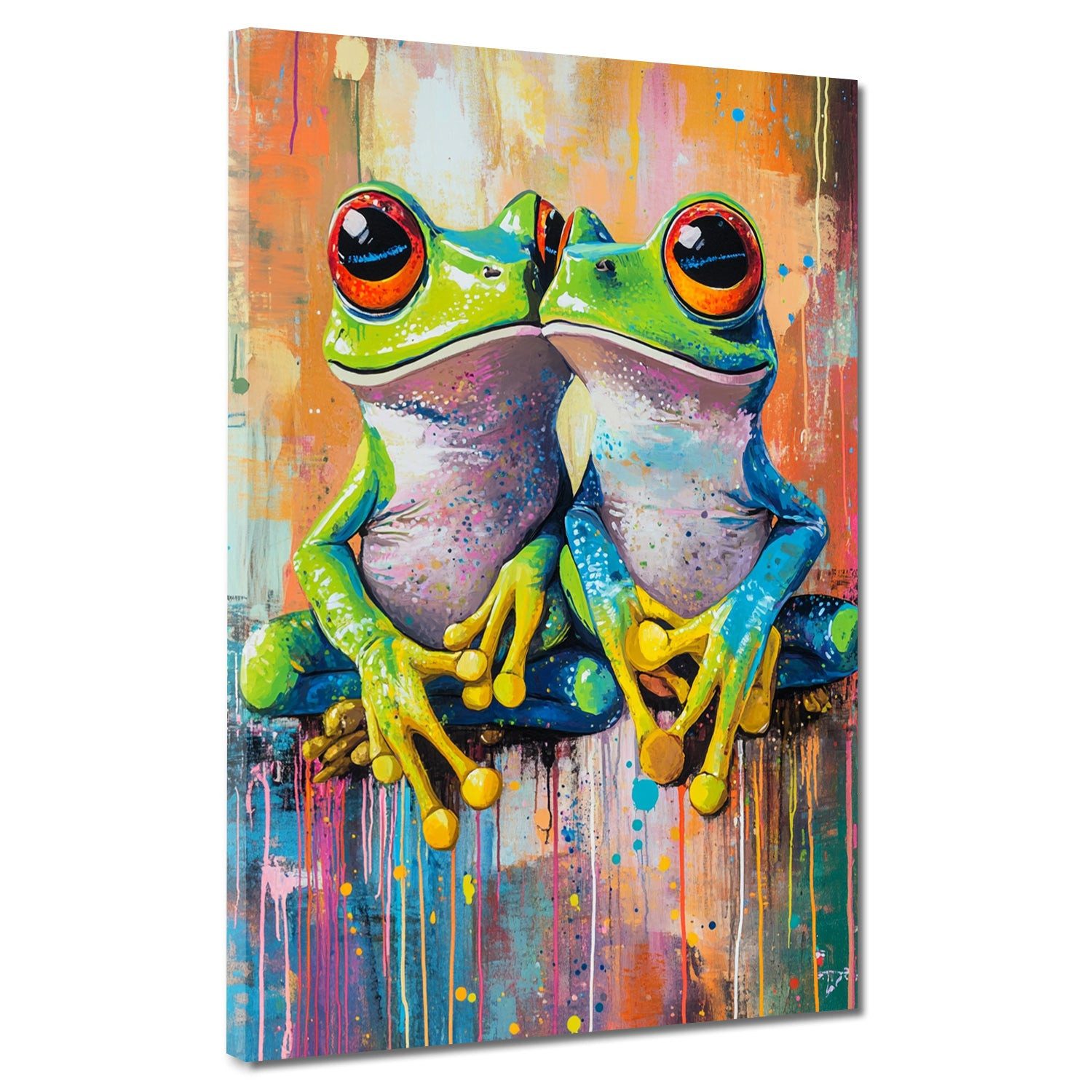 Artedinoi Leinwandbild Pop Art Frösche Liebe Spaß Tropenstil Leinwandbild Wandbild Kunstdruck, Verliebte Frösche, tropisch