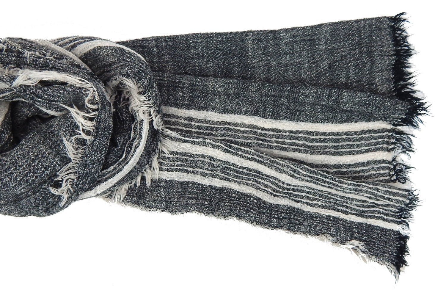 Ella Jonte Modeschal, grau weiß weicher Casual Schal Baumwolle mit Rundumfransen