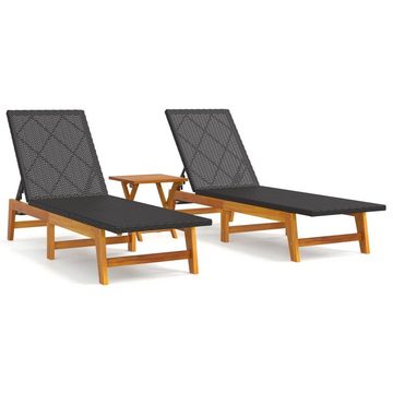 vidaXL Wellnessliege 3-tlg Garten-Lounge-Set Polyrattan Massivholz Akazie