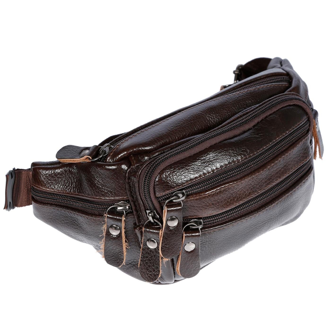 Christian Wippermann Bauchtasche Leder Bauchtasche für Herren Damen Schwarz Braun (1 tlg), Waistbag Hüfttasche Waist Bag – Bild 4 von 5