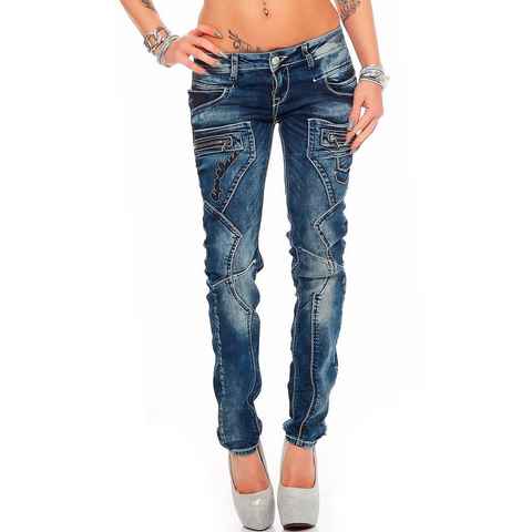 Cipo & Baxx Slim-fit-Jeans Low Waist Hose BA-WD200B mit Ziernähten Zippern und Markenlogo