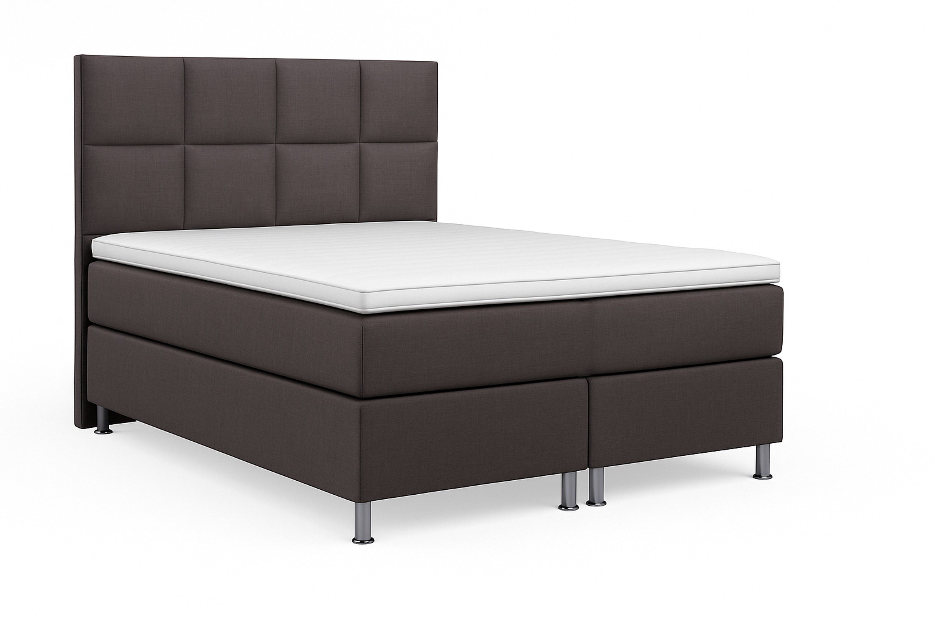 inter Boxspringbett MIAMI 140x200 cm 7-Zonen Taschenfederkern-Matratze inkl. Visco-Topper (Komplett Set), iInkl.Kopfteil, inkl.7 Zonen Taschenfederkernmatratzen, inkl.Topper