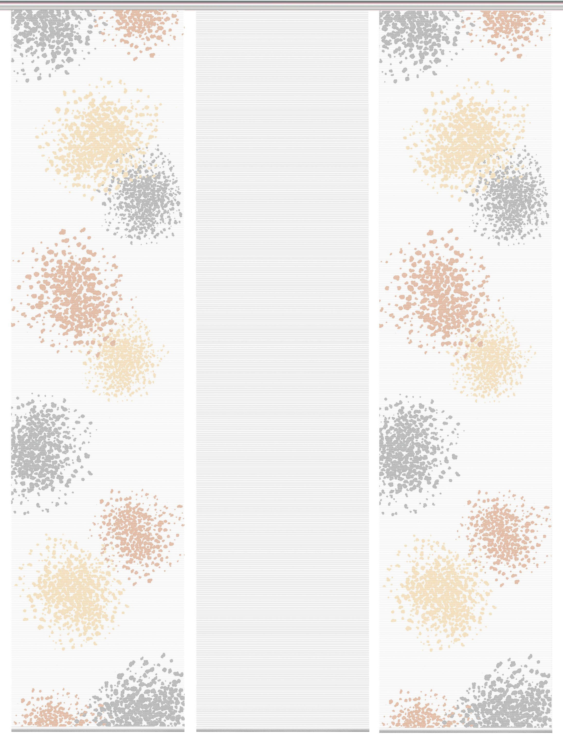 Schiebegardine SPOTTI blickdicht, 3er SET, Digital Vision (3 Paneelwagen S, Bambus-Optik, grau/gelb/kupferfarben bedruckt St)