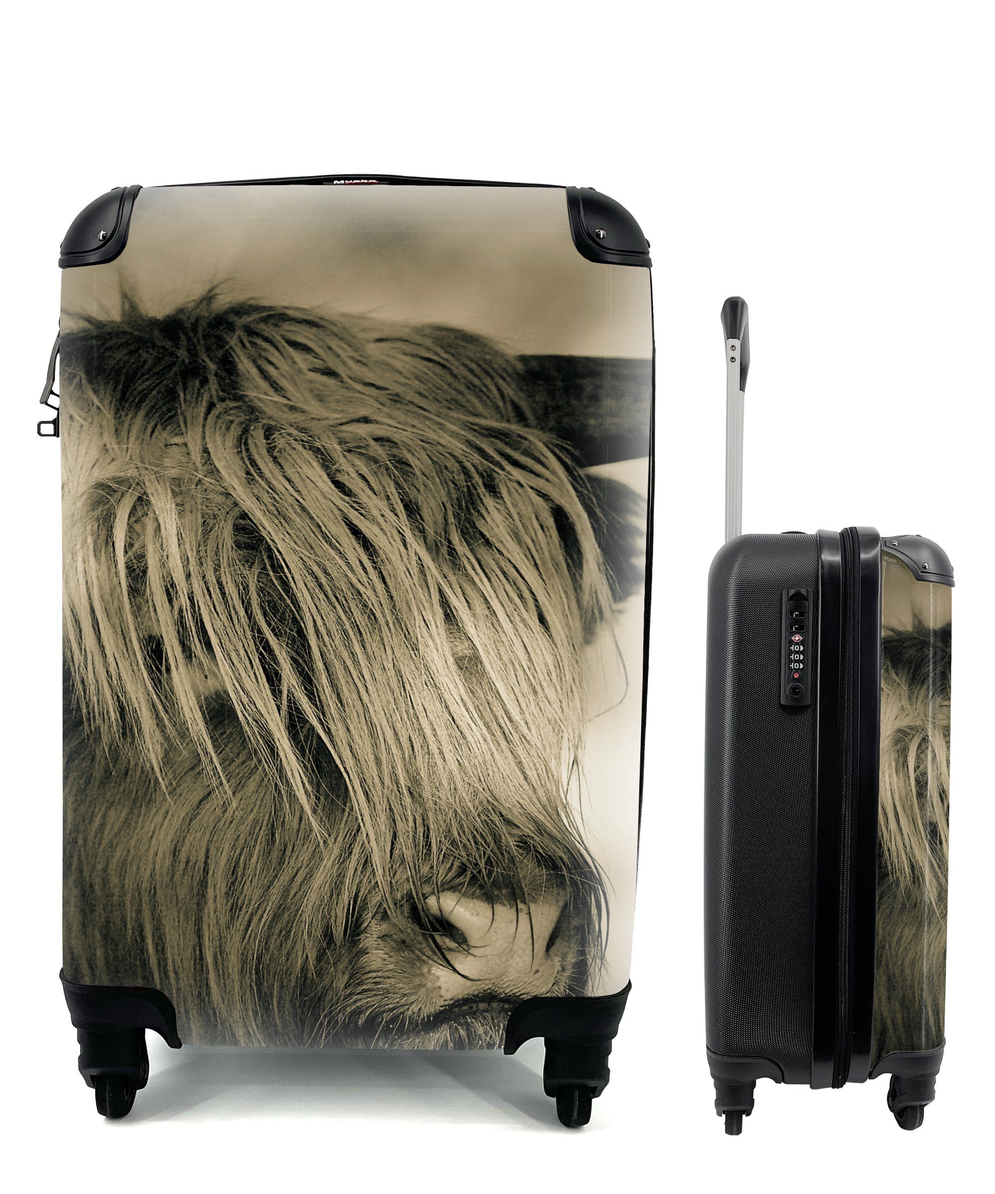 Highlander Haare, MuchoWow Schottischer Handgepäck Handgepäckkoffer Trolley, Reisekoffer Rollen, rollen, - - Tiere Reisetasche mit für 4 Ferien,