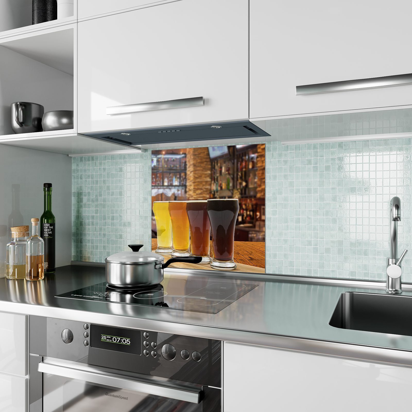 Primedeco Küchenrückwand Küchenrückwand Spritzschutz Glas Biergläser Verschiedene Motiv mit