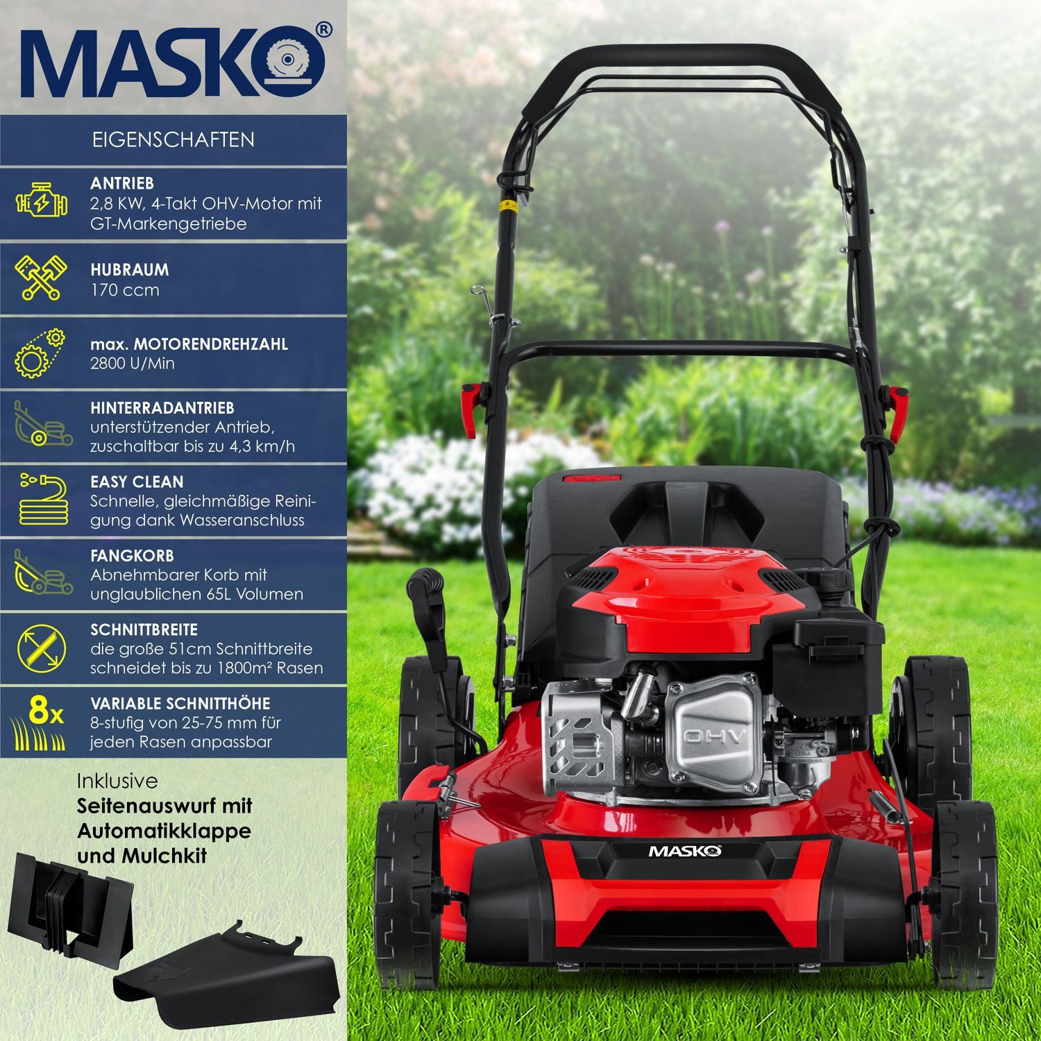 MASKO Akkurasenmäher, Benzin Rasenmäher 5in1 Radantrieb günstig online kaufen