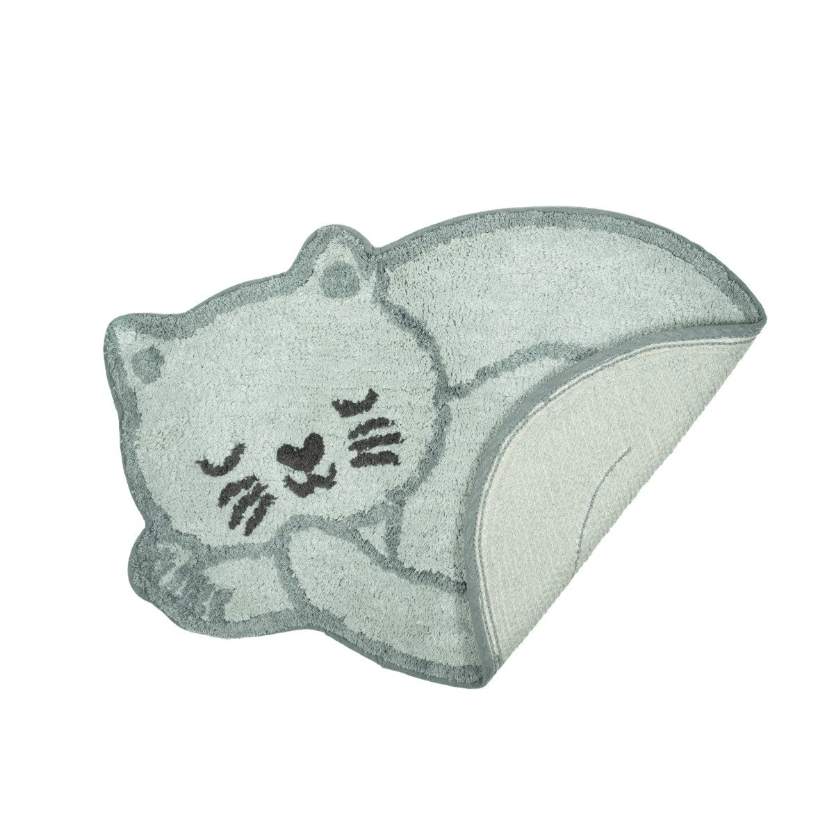 Sass & Belle Badematte Schlafende Katze, Höhe 10 mm, rutschhemmend beschichtet, weich, Baumwolle, Kater, Mietze, ca. 60 x 43 cm