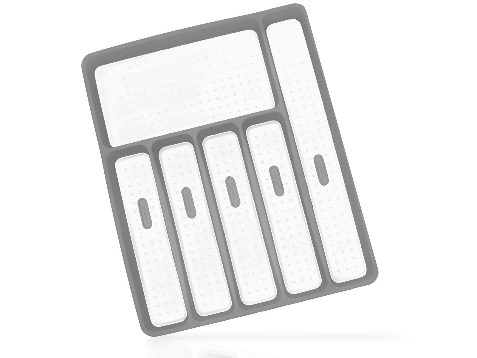 natumo Besteckkasten für Schubladen mit 6 Fächern, Kunststoff, 5x32,5x40,5 cm - grau / weiß