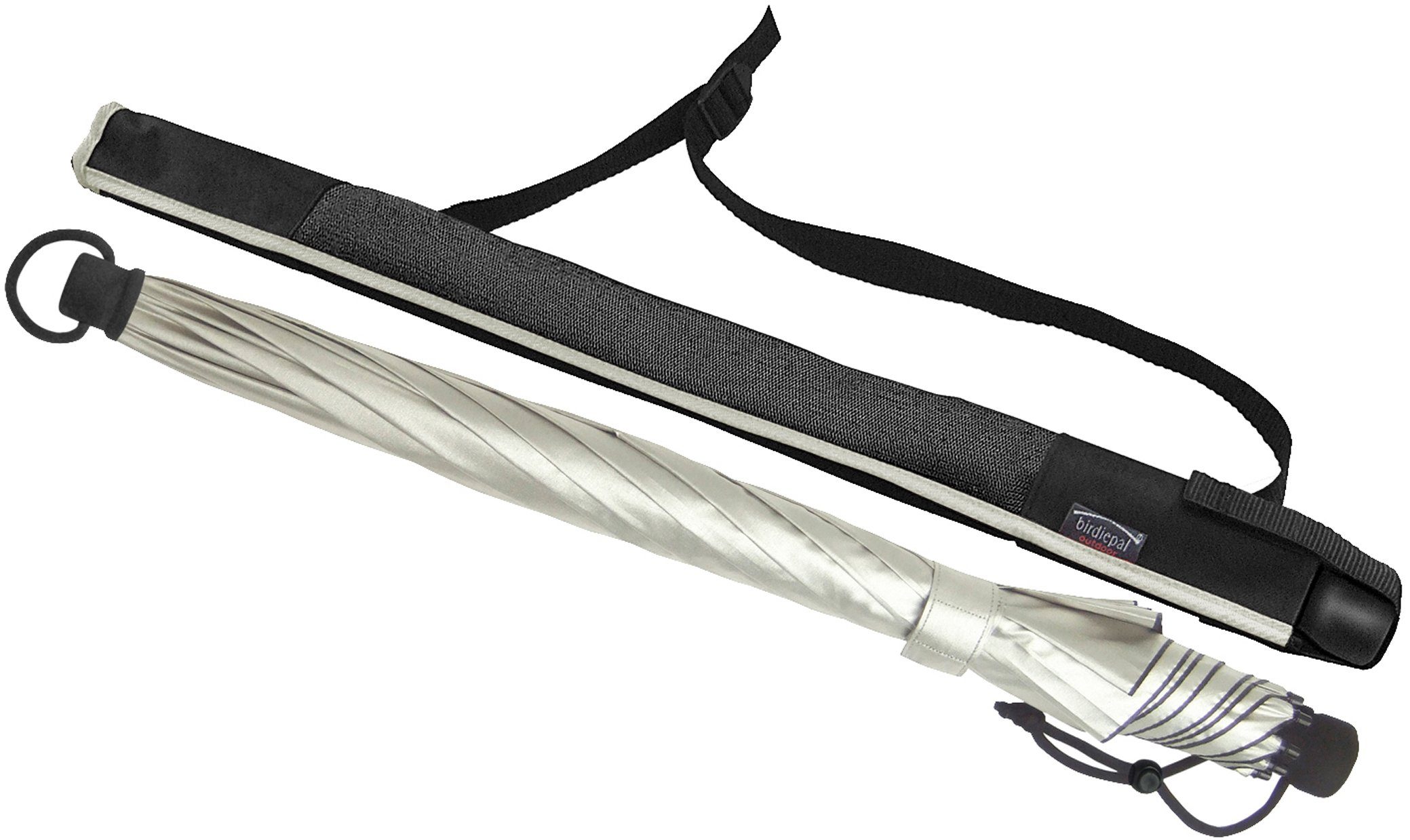 EuroSCHIRM® Stockregenschirm birdiepal® outdoor, silber, extra stabil, Schultertragegurt an der Hülle, mit Kompass am Griff, UV-Schutz 50+