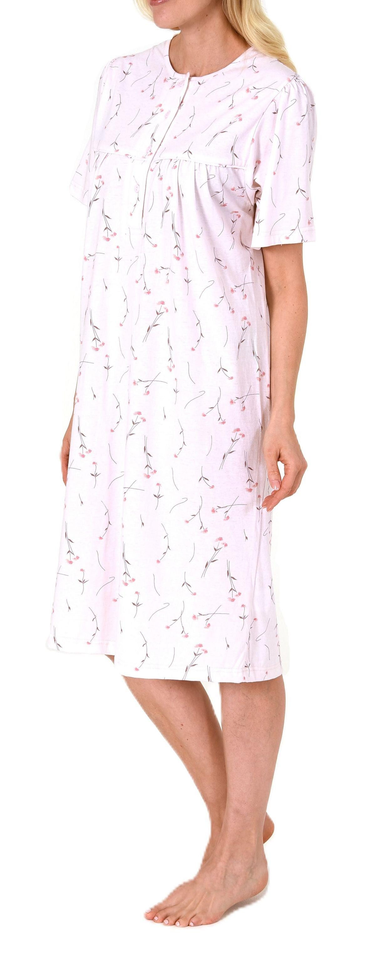 Normann Nachthemd Elegantes frauliches Damen kurzarm Nachthemd mit Knopfleiste am Hals