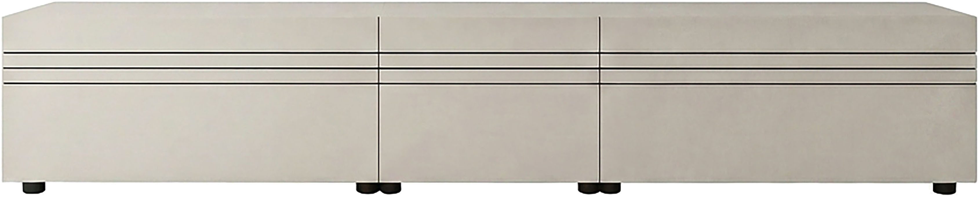 OTTO home Lowboard SPIAGGIA, 3-teiliges Set, Breite 225cm, stehend & hängend montierbar (Grifflose Fronten mit Gasdruckfeder, Fronten mit horizontaler Fräsung), TV-Möbel, TV-Schrank, TV-Lowboard, Mediaboard