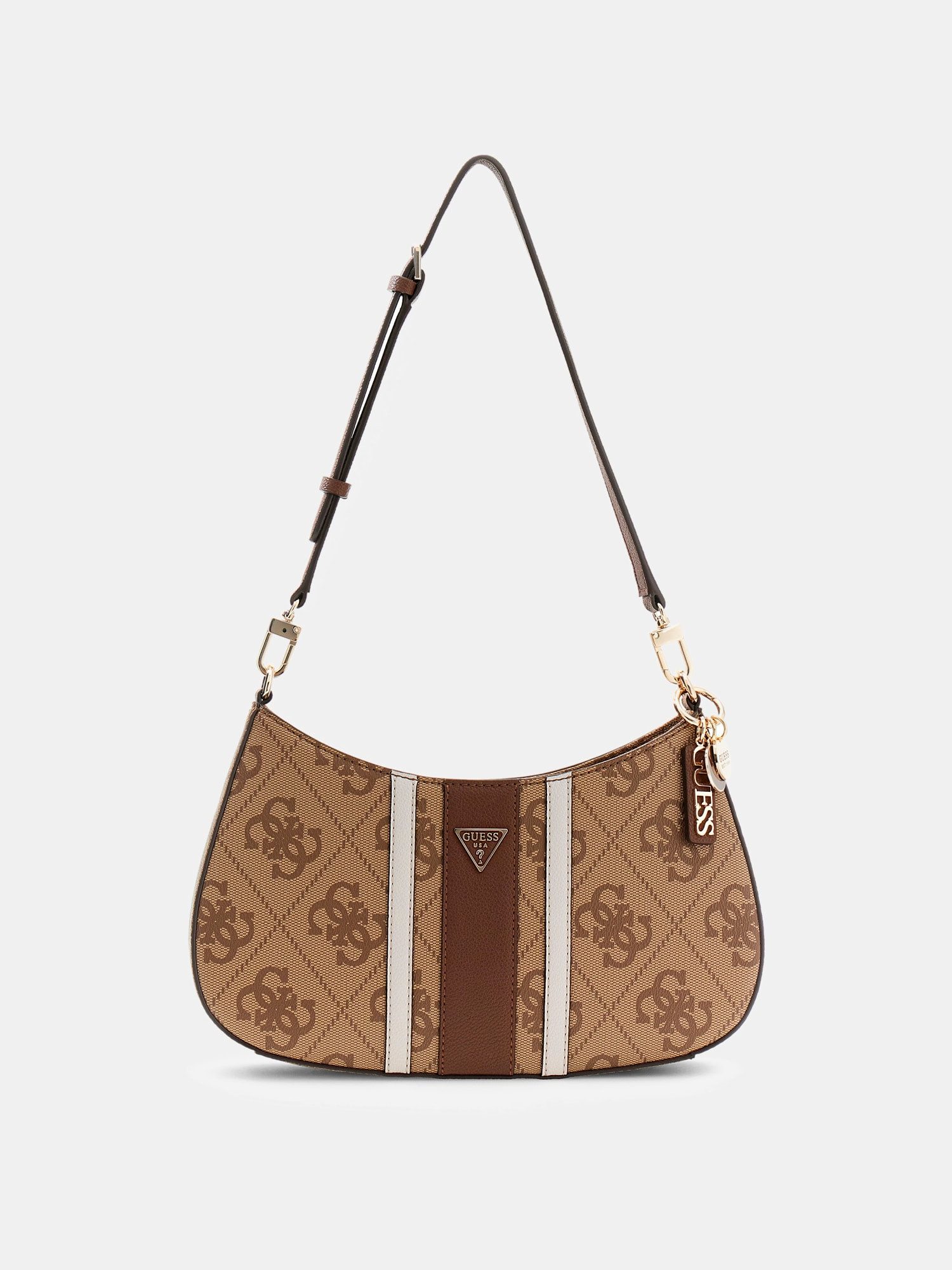 Guess Schultertasche NOELLE II TOP ZIP SHOULDER BAG (Set, Abnehmbarer Schlüsselanhänger), Damen Schultertasche, Handtasche mit GUESS-Logo-Schmuckelement