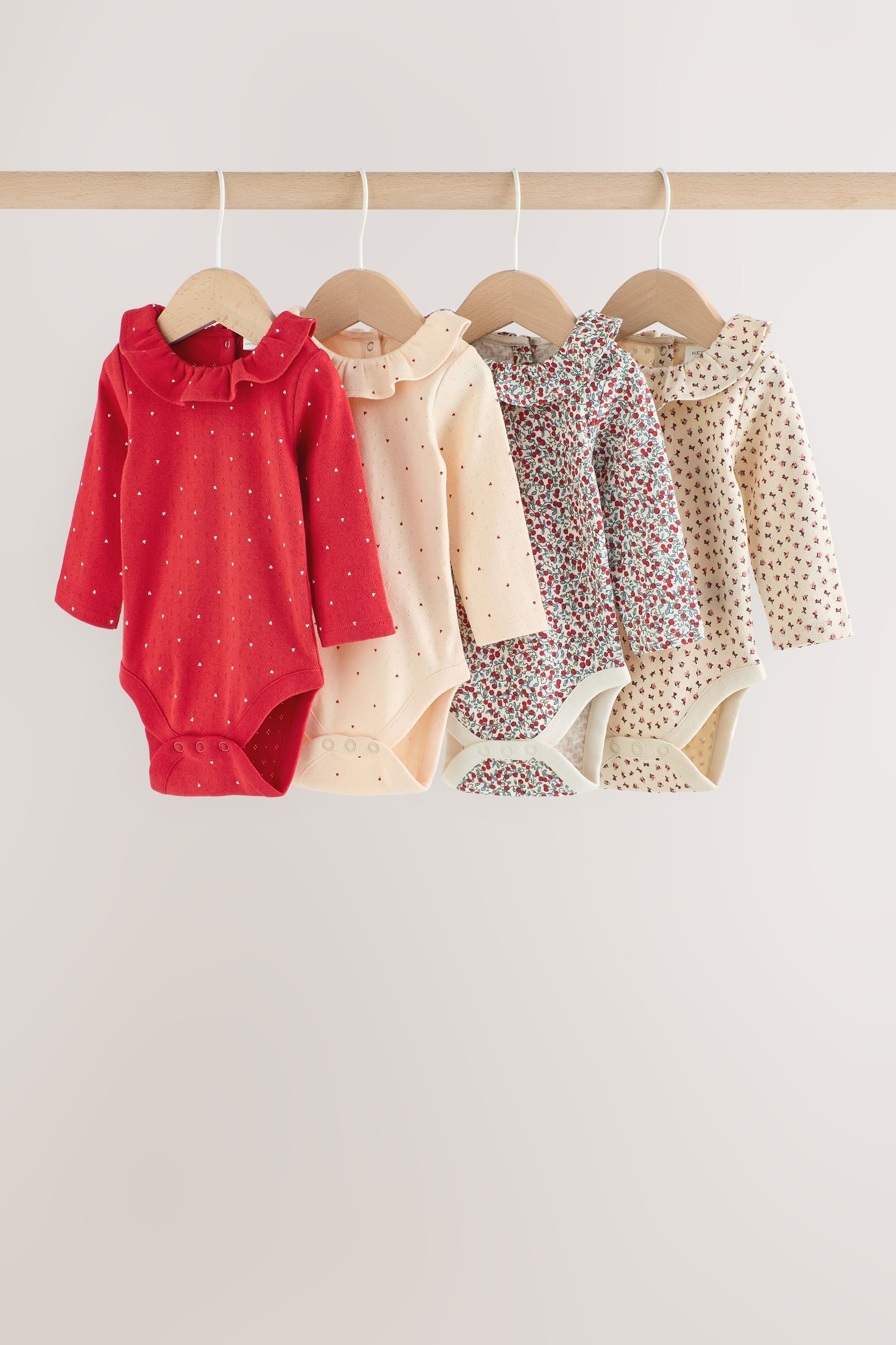 Next Langarmbody Baby Langarm-Bodysuits mit Rüschen im 4er-Pack (4-tlg)
