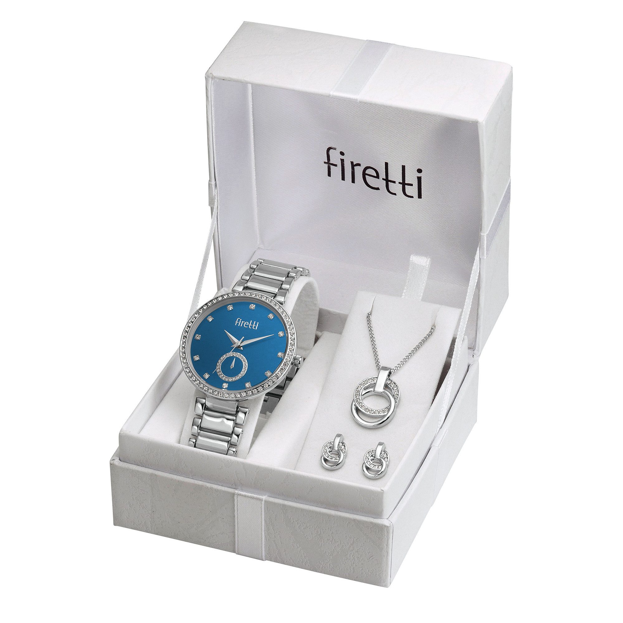 Firetti Quarzuhr Spectrum, (Set, 5-tlg., mit Anhänger, Kette und 1 Paar Ohrsteckern), Armbanduhr, Damenuhr, Ideal auch als Geschenk, analog, Glassteine
