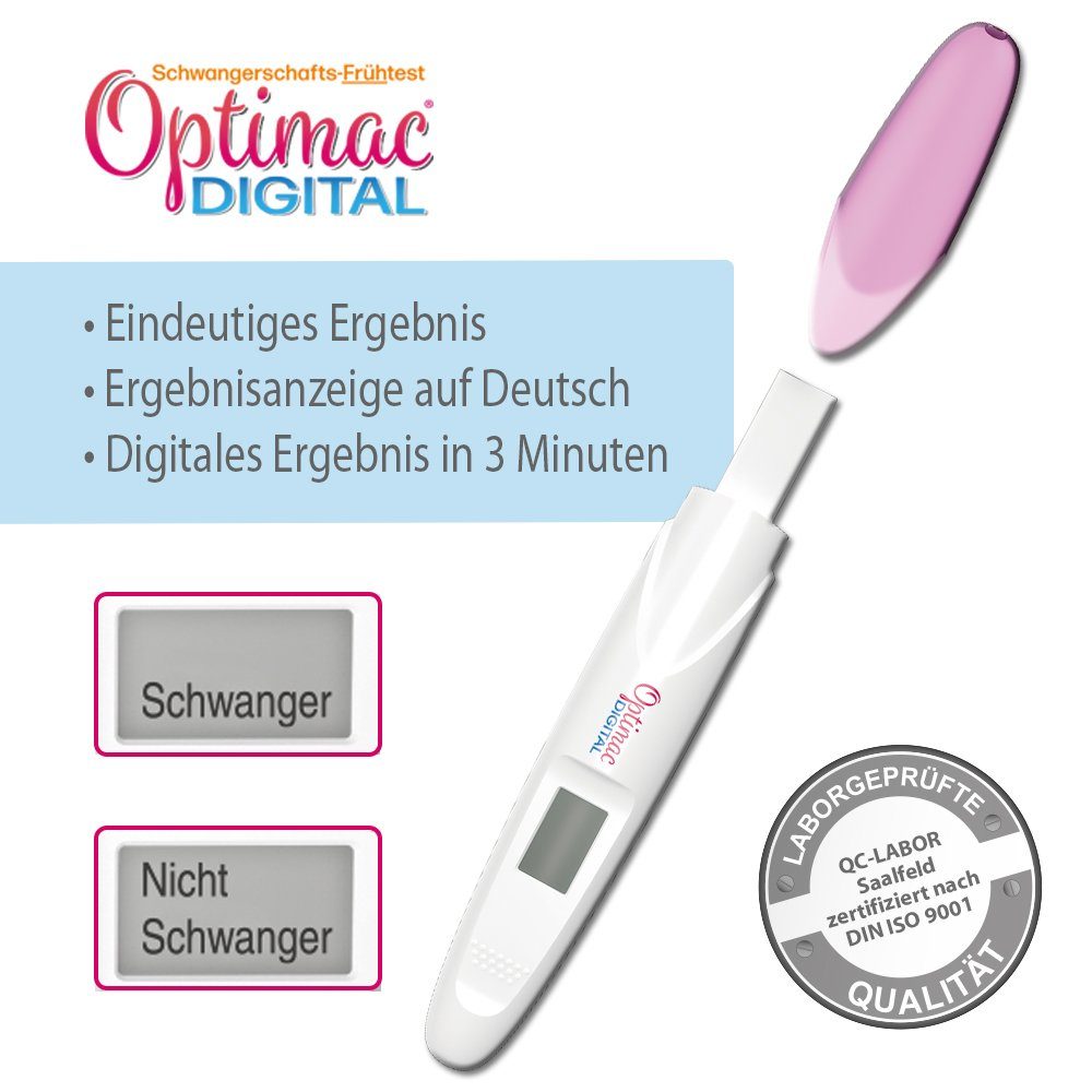 Optimac Schwangerschaftstest DIGITAL, Früh Test, 1-tlg., Optimac DIGITAL Schwangerschaftsfrühtest 6 Tage vor fälliger Periode, Digital