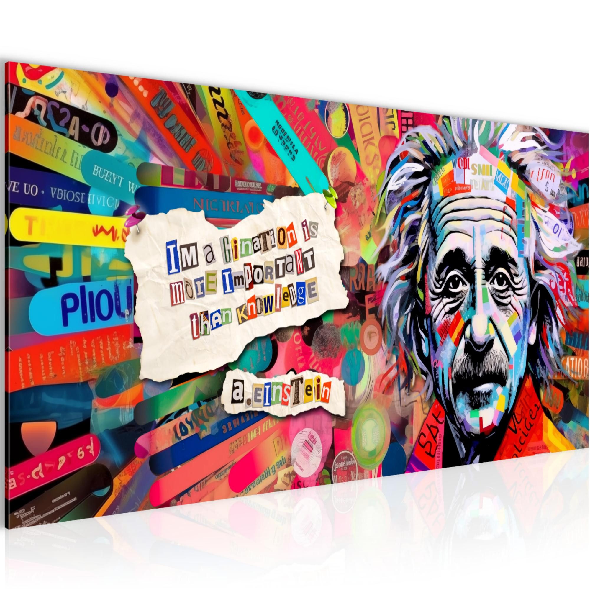Runa Art Wandbild Einstein Street Art Modern Bild auf Vlies Leinwand Banksy Style Bunt, 100L x 40B cm
