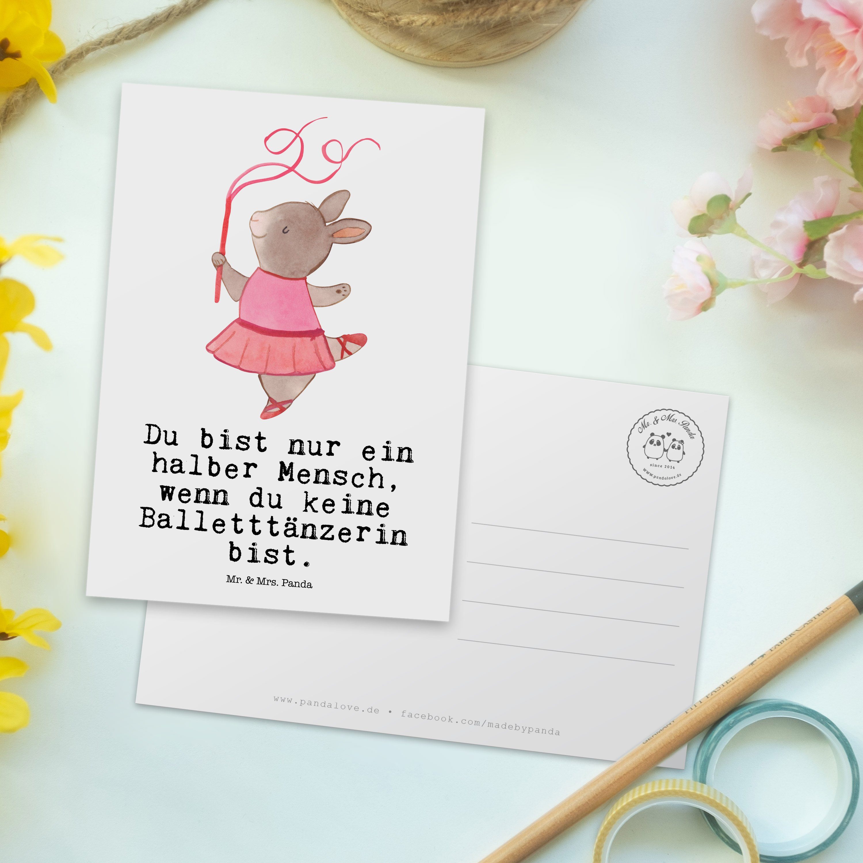Mr. & - Mrs. mit Balletttänzerin Panda - Weiß Postkarte Herz Einlad Geschenk, Ballettunterricht