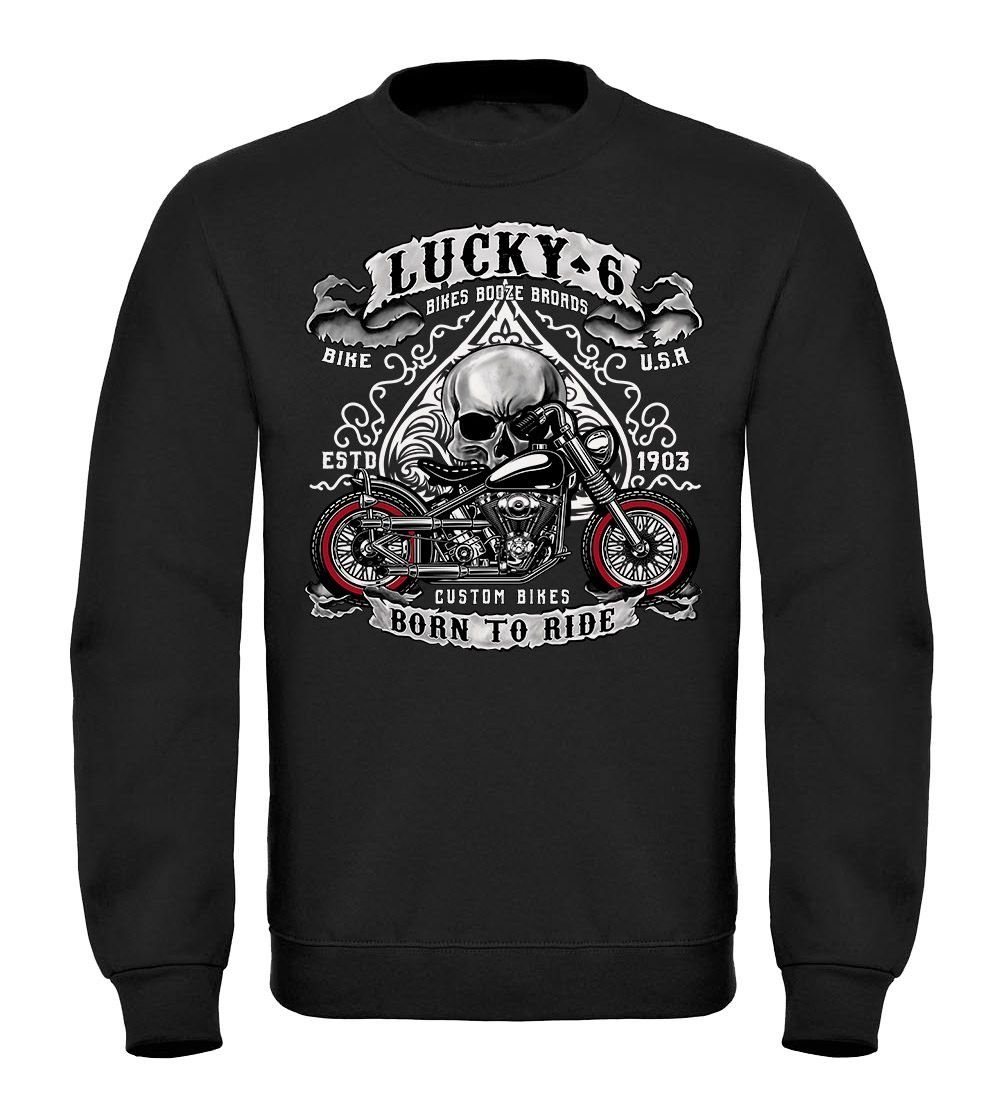 MoonWorks Sweatshirt Sweatshirt Herren Biker Lucky 6 Totenkopf Pik Motorrad Live to Ride