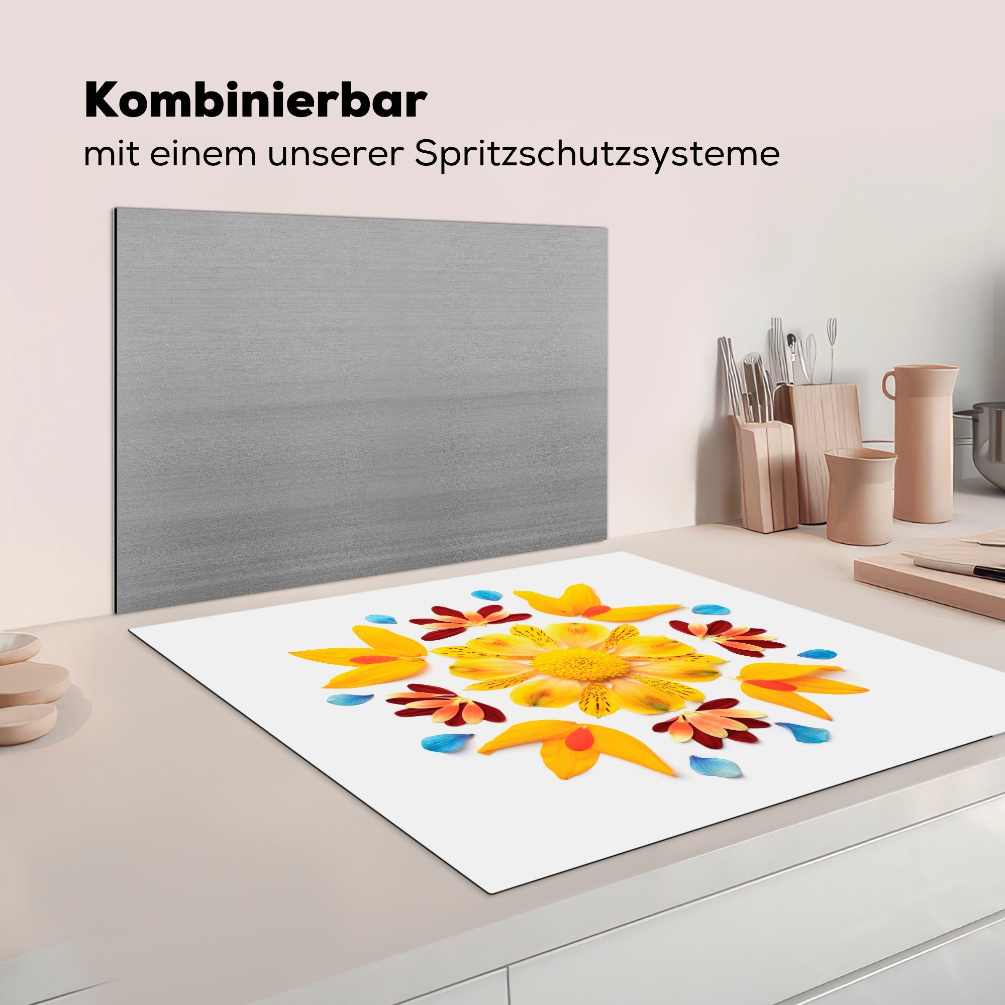 MuchoWow Herdblende-/Abdeckplatte Blumenkunst, 78x78 Arbeitsplatte Ceranfeldabdeckung, (1 cm, Vinyl, tlg), küche für