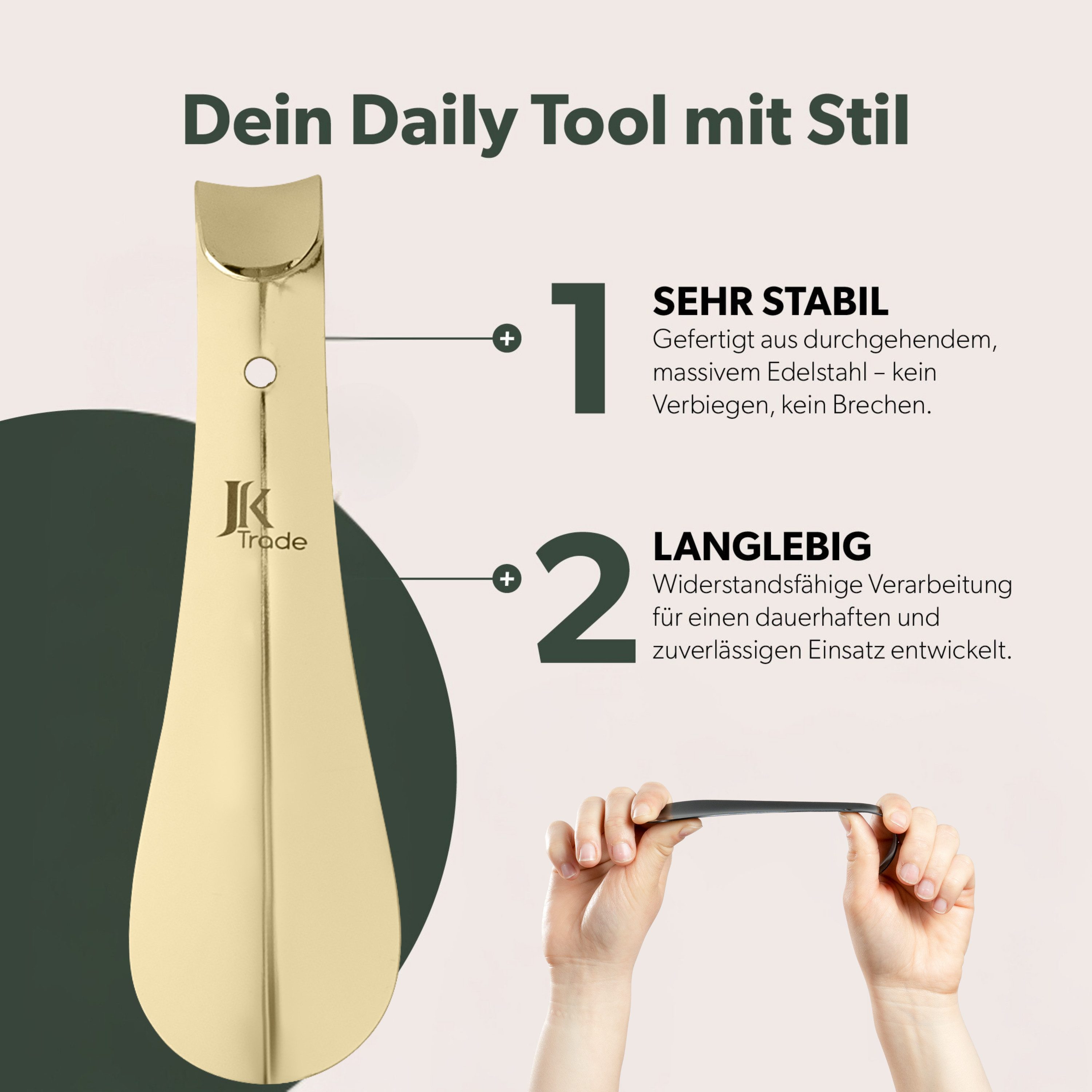 JK Trade Schuhlöffel 15cm Edelstahl Gold poliert (1-tlg., klein & stabil), ideal für Reisen – Aufhängbar & hochwertig verarbeitet