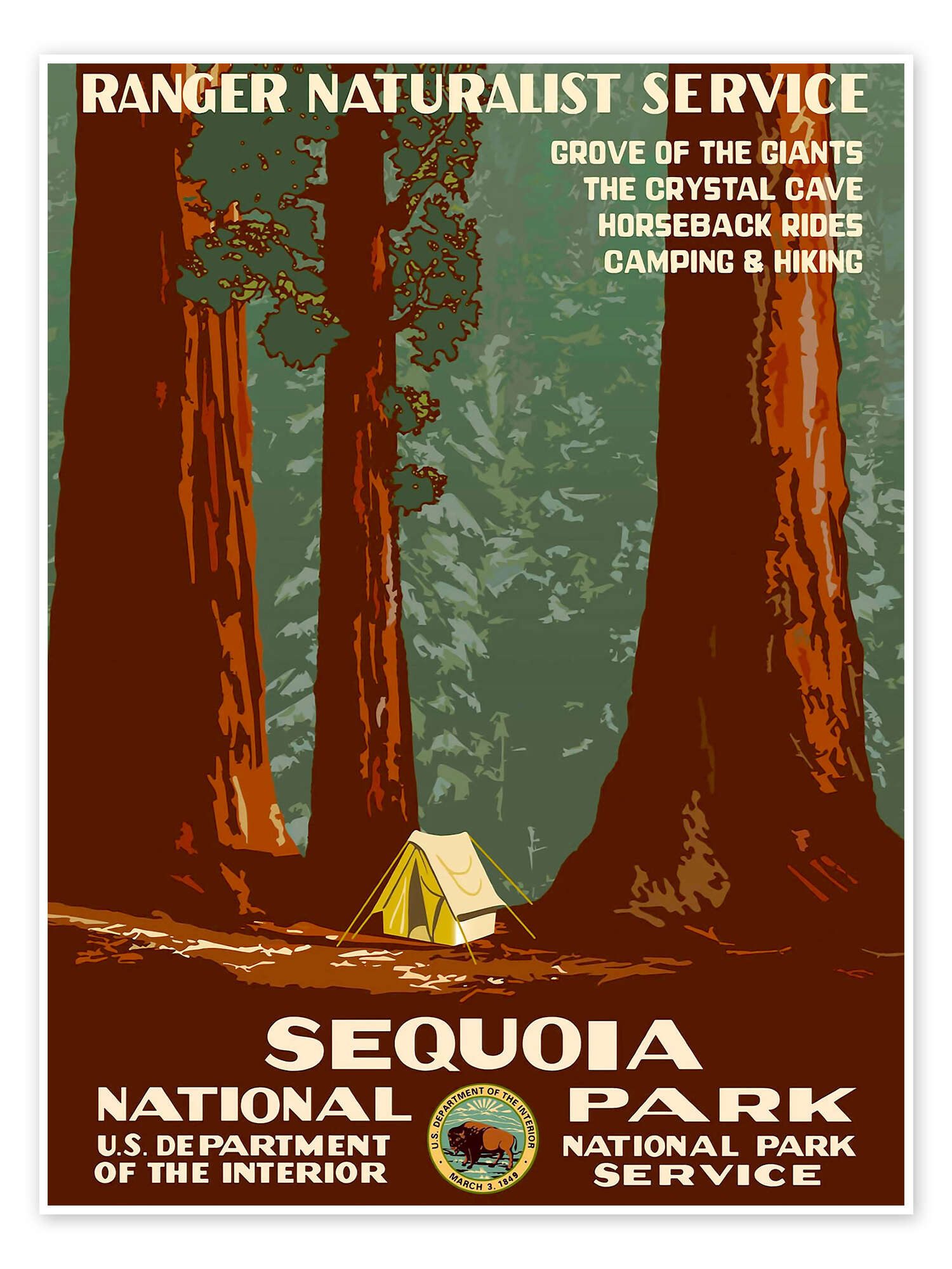 Posterlounge Wandbild Sequoia National Park, Vintage Travel Collection, erhältlich als Poster, Leinwandbild, Wandsticker oder Acrylglasbild