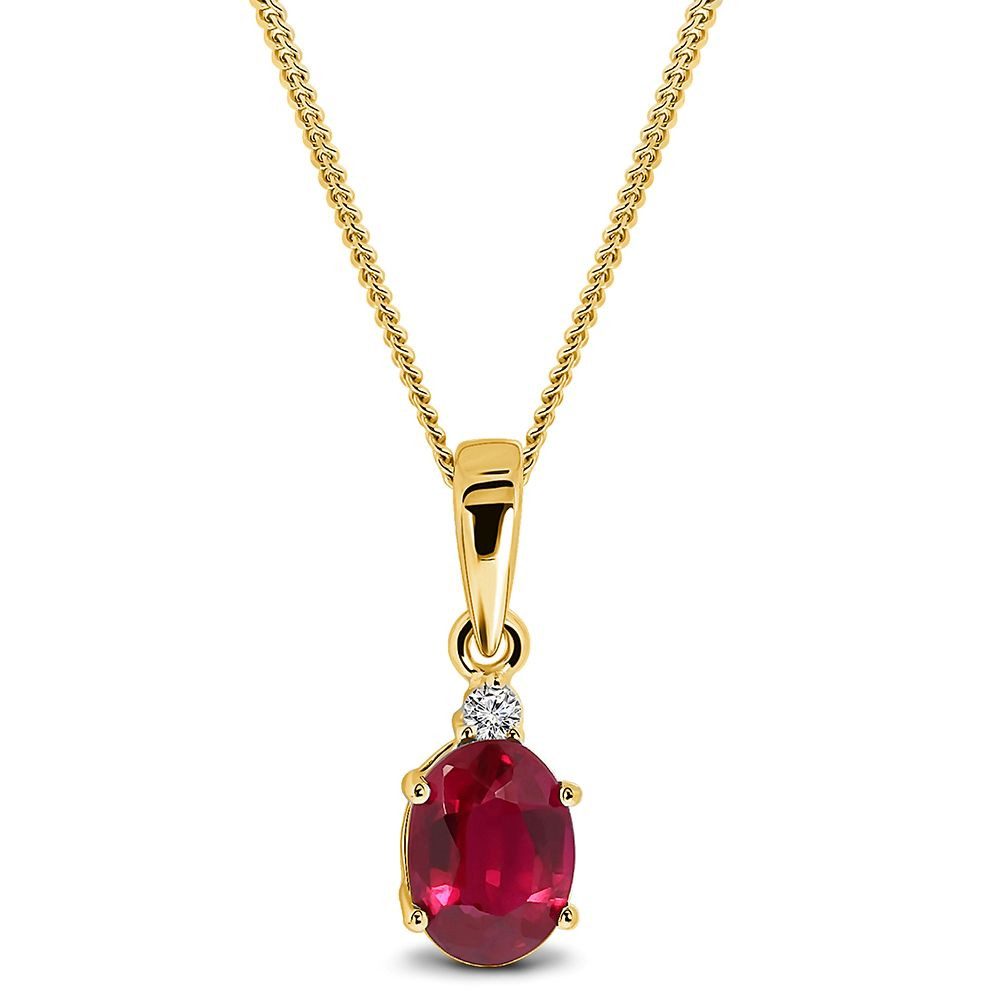 Miore Kette mit Anhänger für Damen 9K Gelbgold mit Smaragd, Saphir oder Rubin & 0,01 ct Diamant, Halskette in Echtgold 45cm Länge