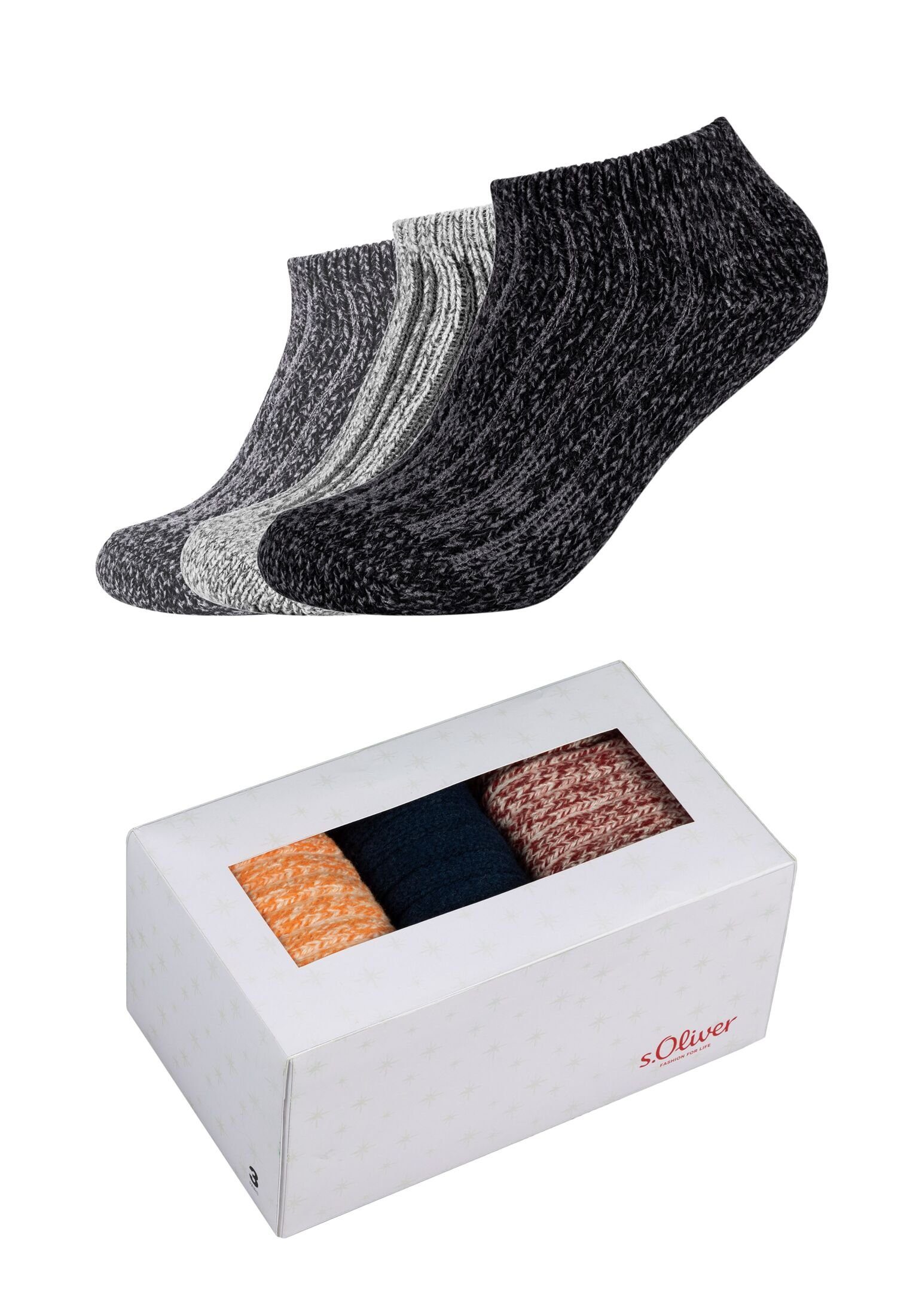 s.Oliver Sneakersocken Sneakersockenbox melange Pack anthracite 3er