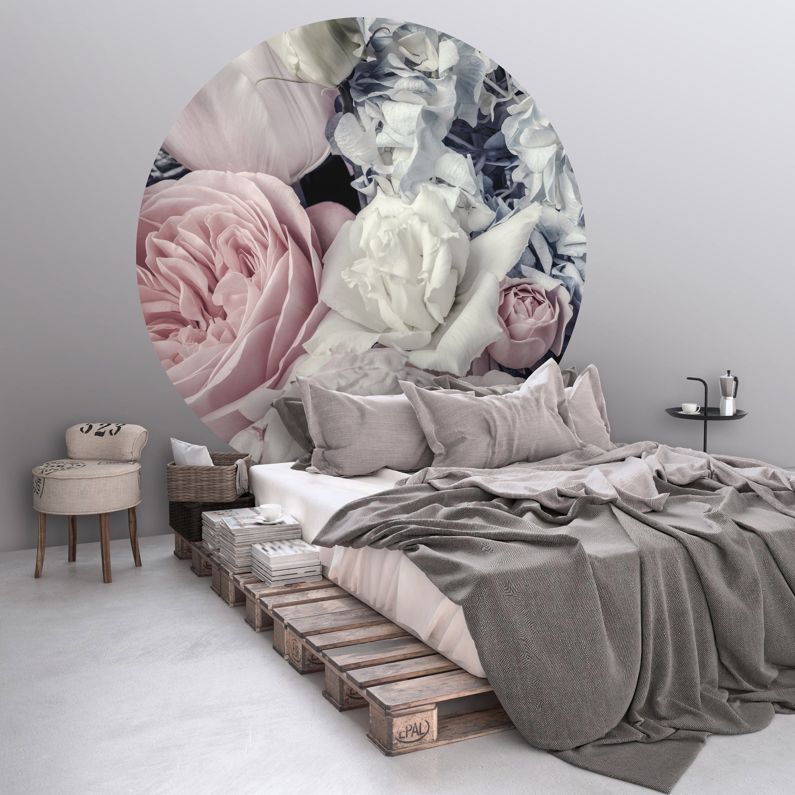 Schlafzimmer oder Runde Blumen, Wallarena Wandsticker Vlies Rund Fototapete Tapete Selbstklebend Glatt, Wandtapete Wandtattoo Fototapete Wohnzimmer, Selbstklebend