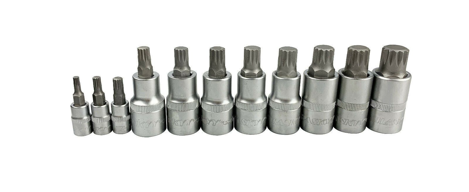 HASKYY Stecknüsse Vielzahn Satz M4-M16 11-tlg Stecknuss XZN Innenvielzahn