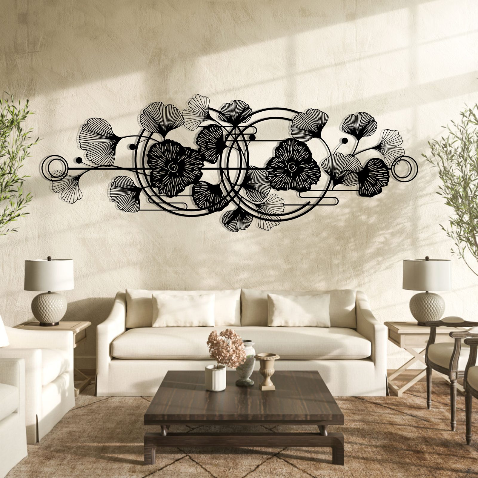 Jumpeak Wanddekoobjekt Floral Leaf Metal Art Wanddekoration, Linien, Modern günstig online kaufen