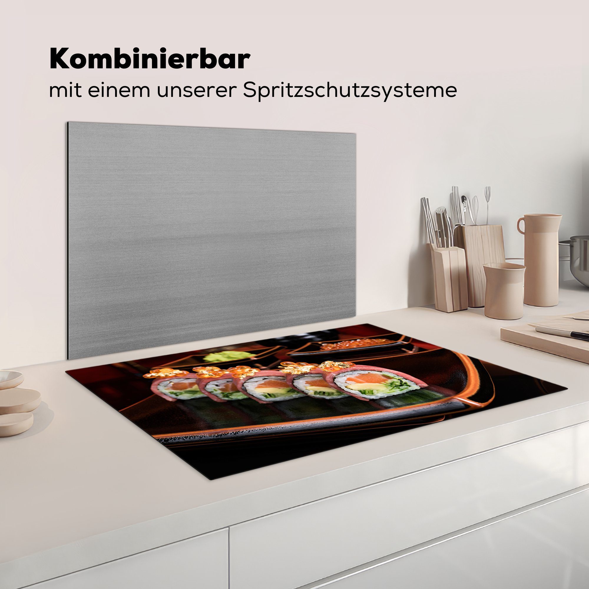 Schutz Induktionskochfeld tlg), cm, Luxuriöses MuchoWow die Vinyl, japanisches Sushi, Herdblende-/Abdeckplatte küche, für Ceranfeldabdeckung (1 81x52