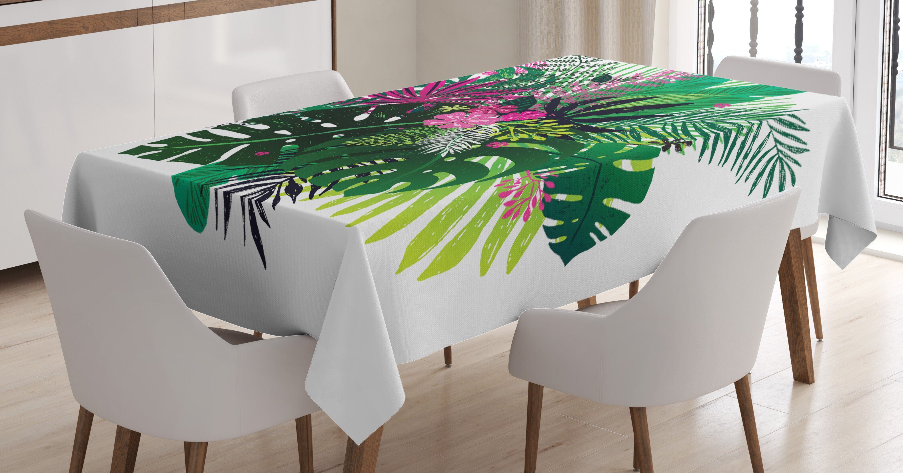 Abakuhaus Tischdecke Farbfest Waschbar Für den Außen Bereich geeignet Klare Farben, Philodendron exotische Blumenstrauß