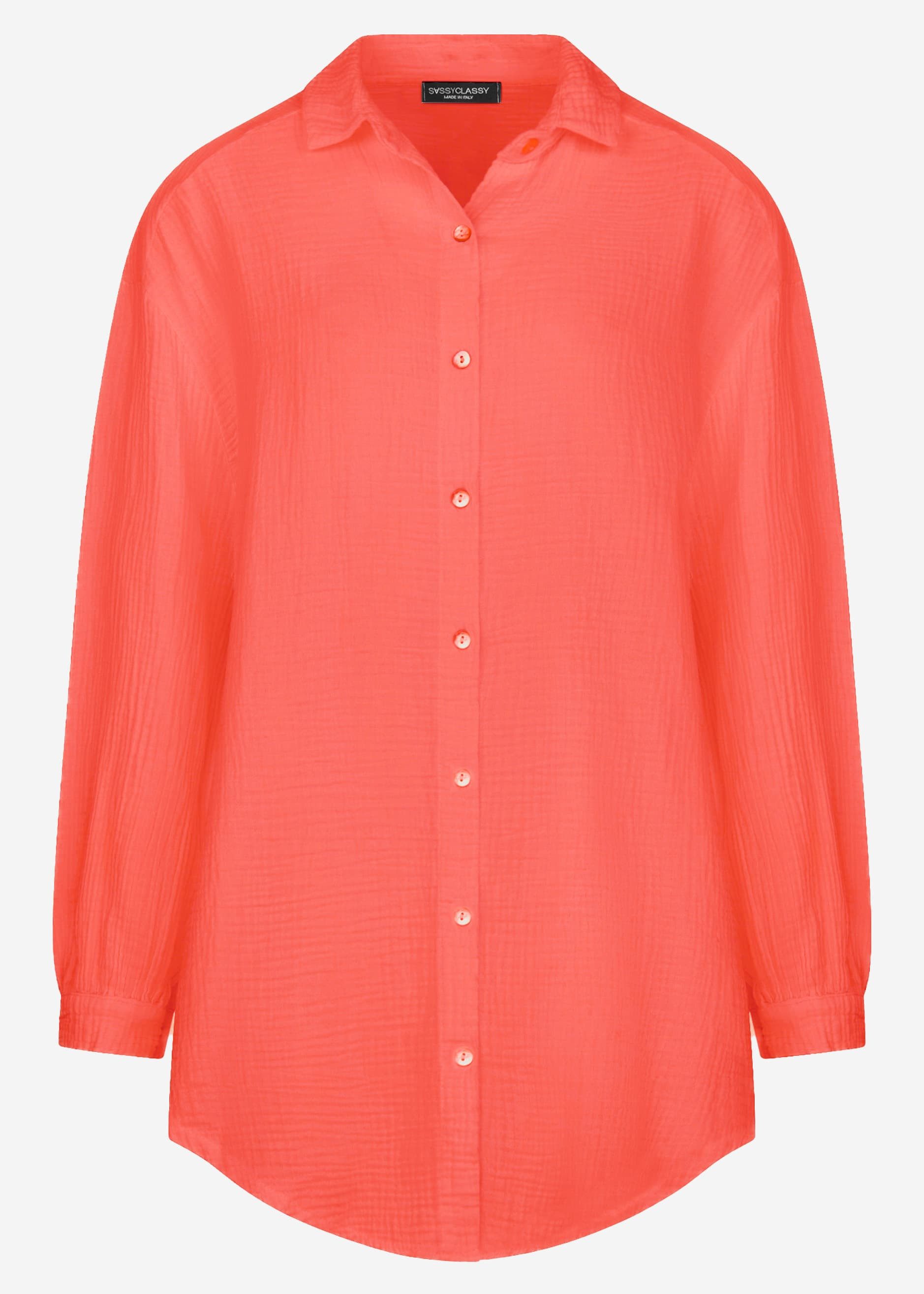 SASSYCLASSY Longbluse Oversize Musselin Bluse Damen Langarm Elegant Hemdblu günstig online kaufen