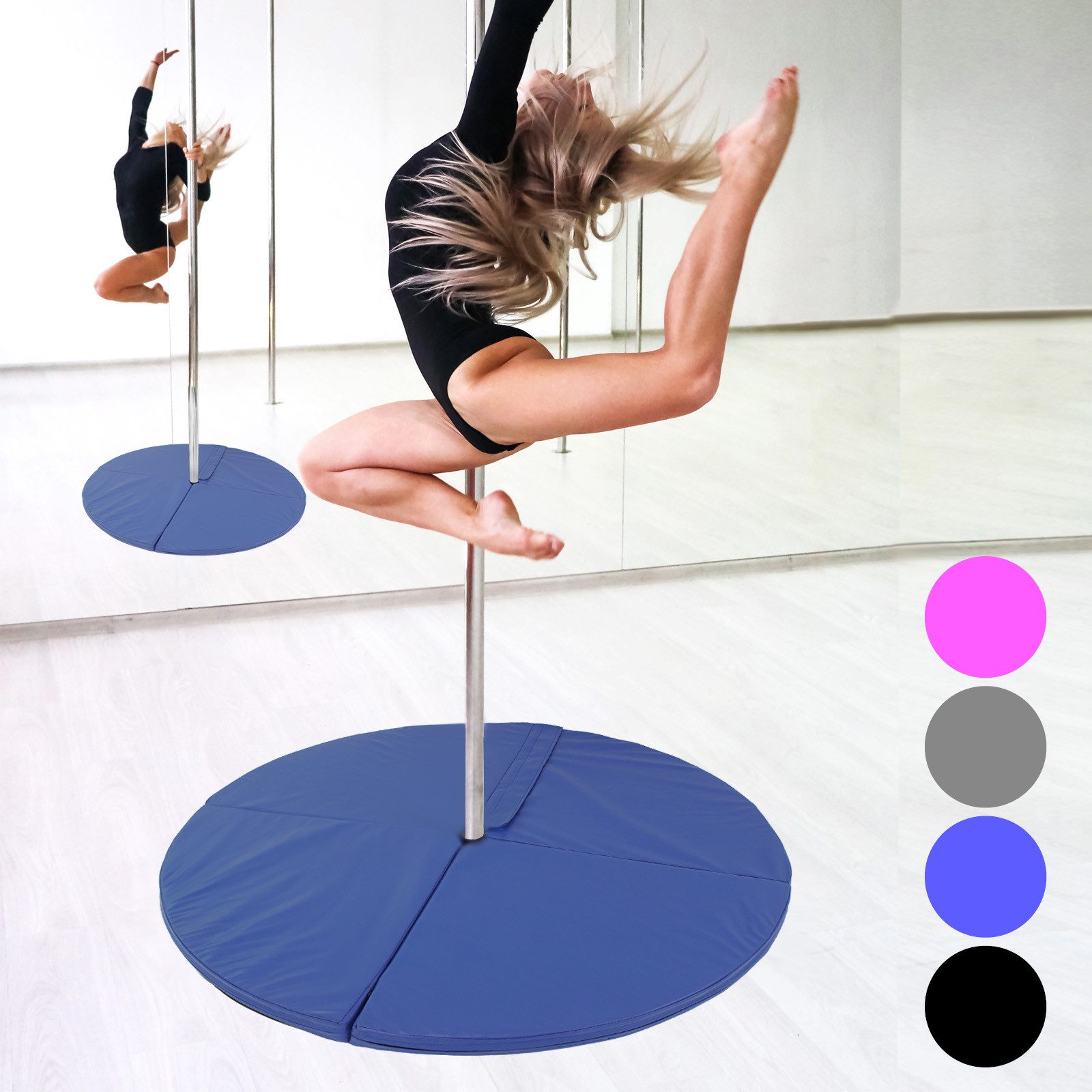 TRUTZHOLM Fitnessmatte Pole Dance Matte Ø 120 cm Stärke 5 cm Tanzstangenmatte faltbar blau (1-St), Passend für alle gängigen Pole Dance Stangen